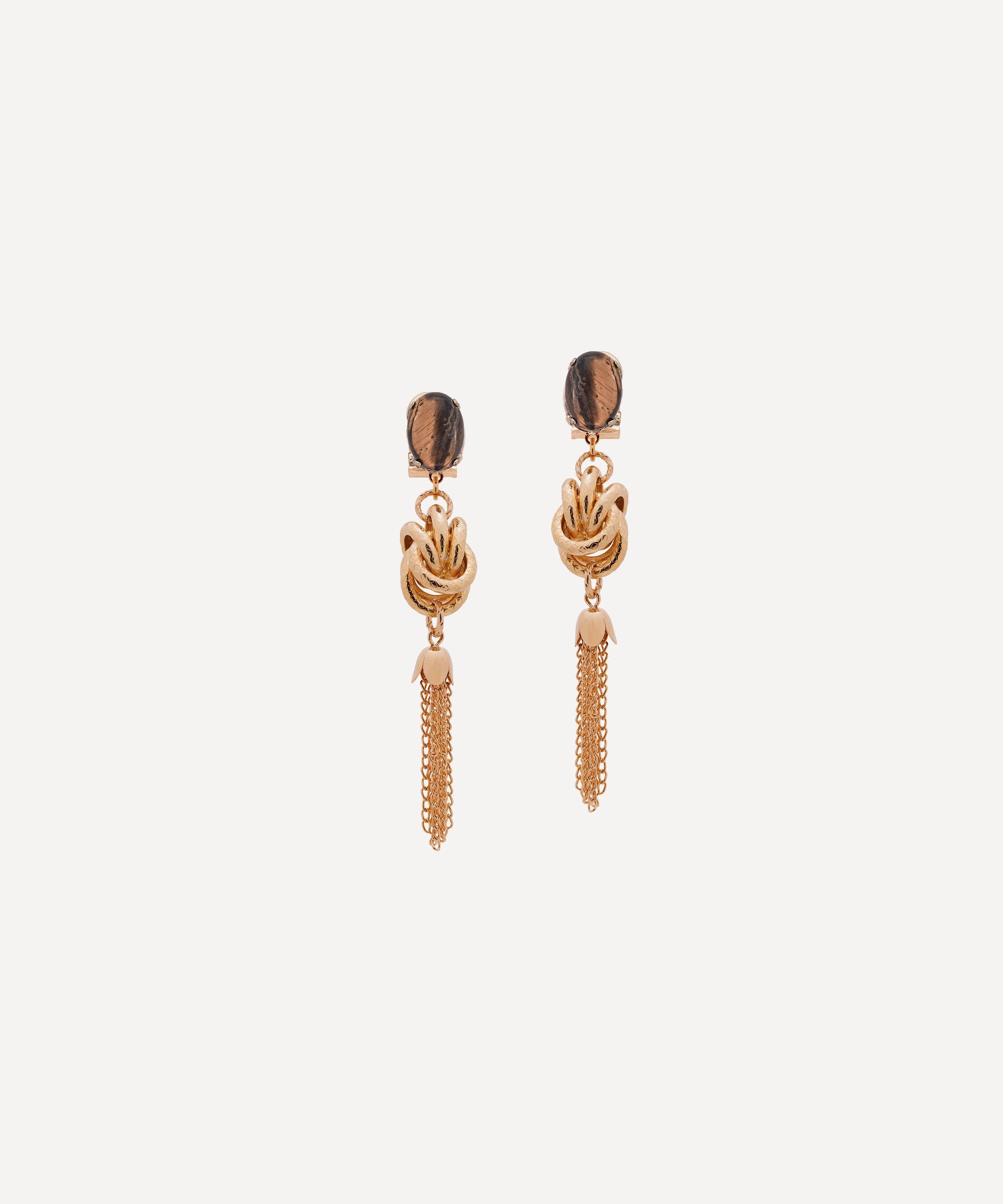 Anton Heunis - Gold-Plated Omega Clasp Small Oval Knot and Tassel Drop Earrings