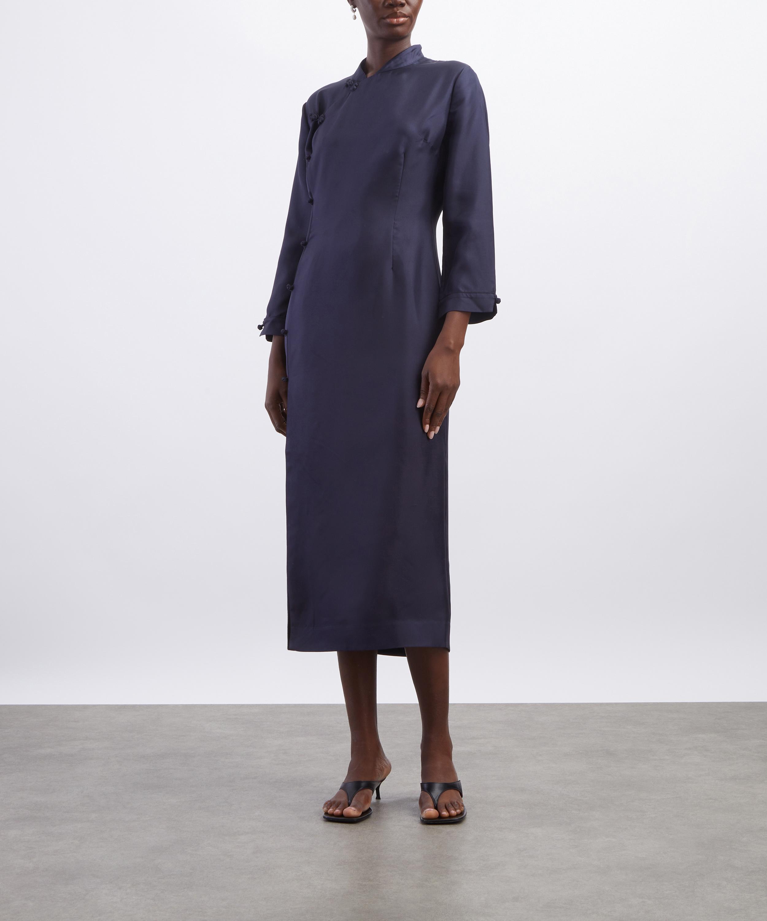 R&oacute;he - Navy Pankou Closure Silk Dress image number 1