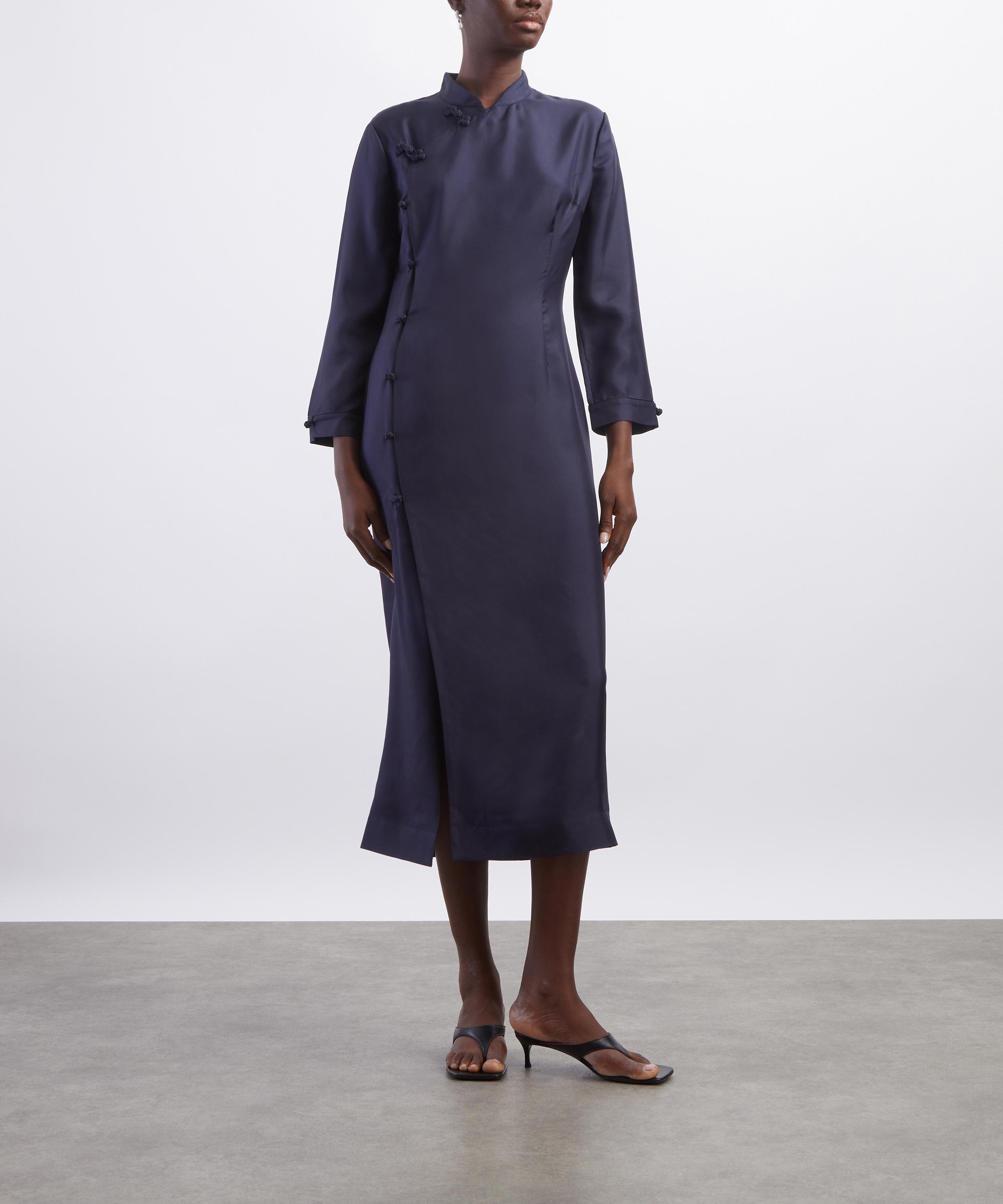 R&oacute;he - Navy Pankou Closure Silk Dress image number 2