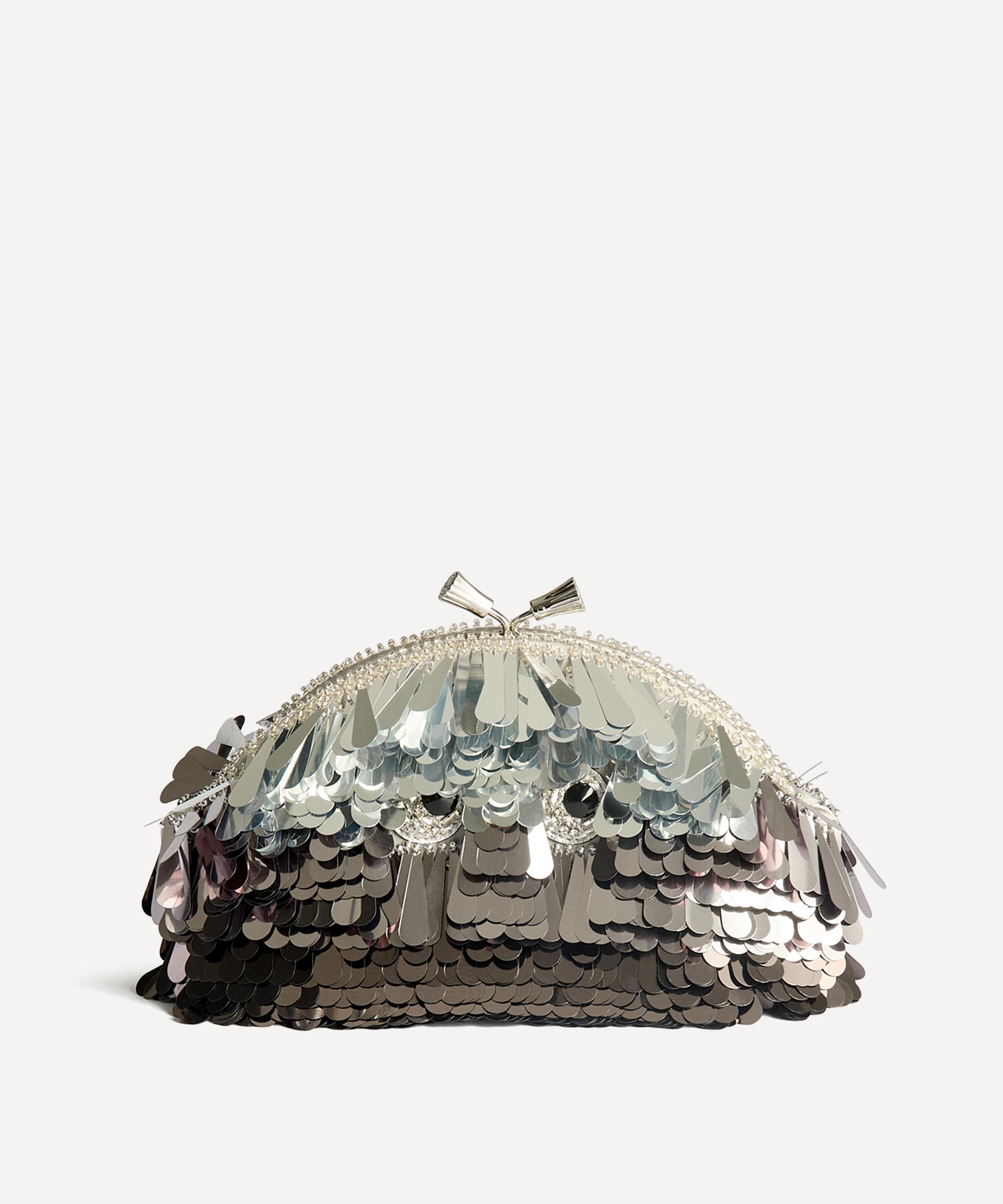 Anya Hindmarch - Eyes Silver Satin Clutch Bag image number 0