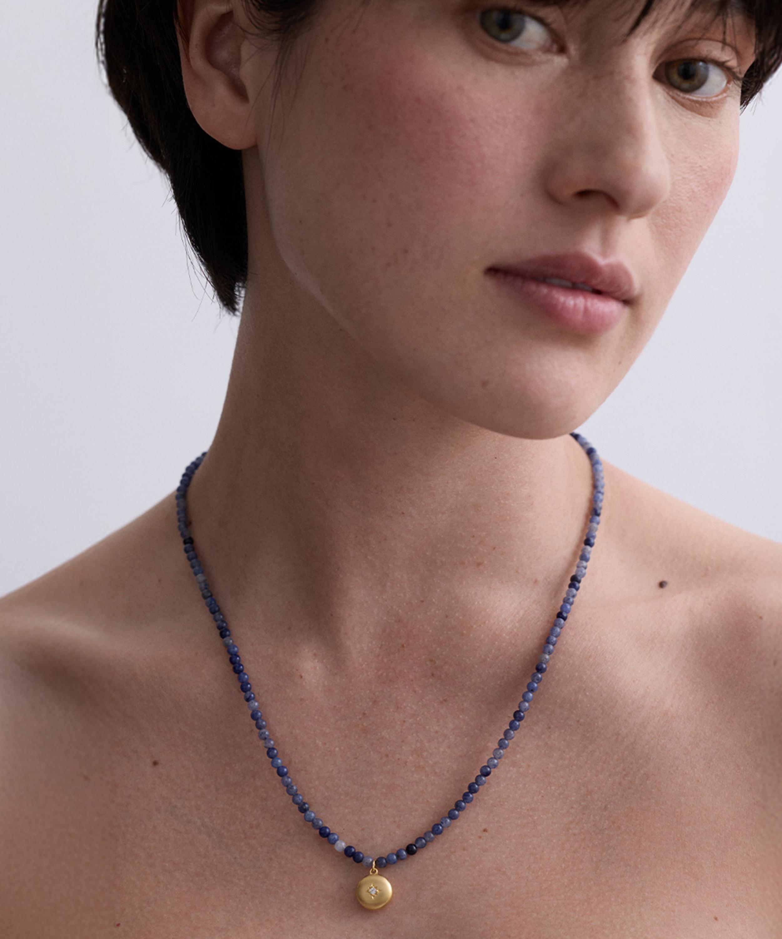 Astley Clarke - 18ct Gold-Plated Vermeil Silver Mini Biography Blue Aventurine Locket Necklace image number 1
