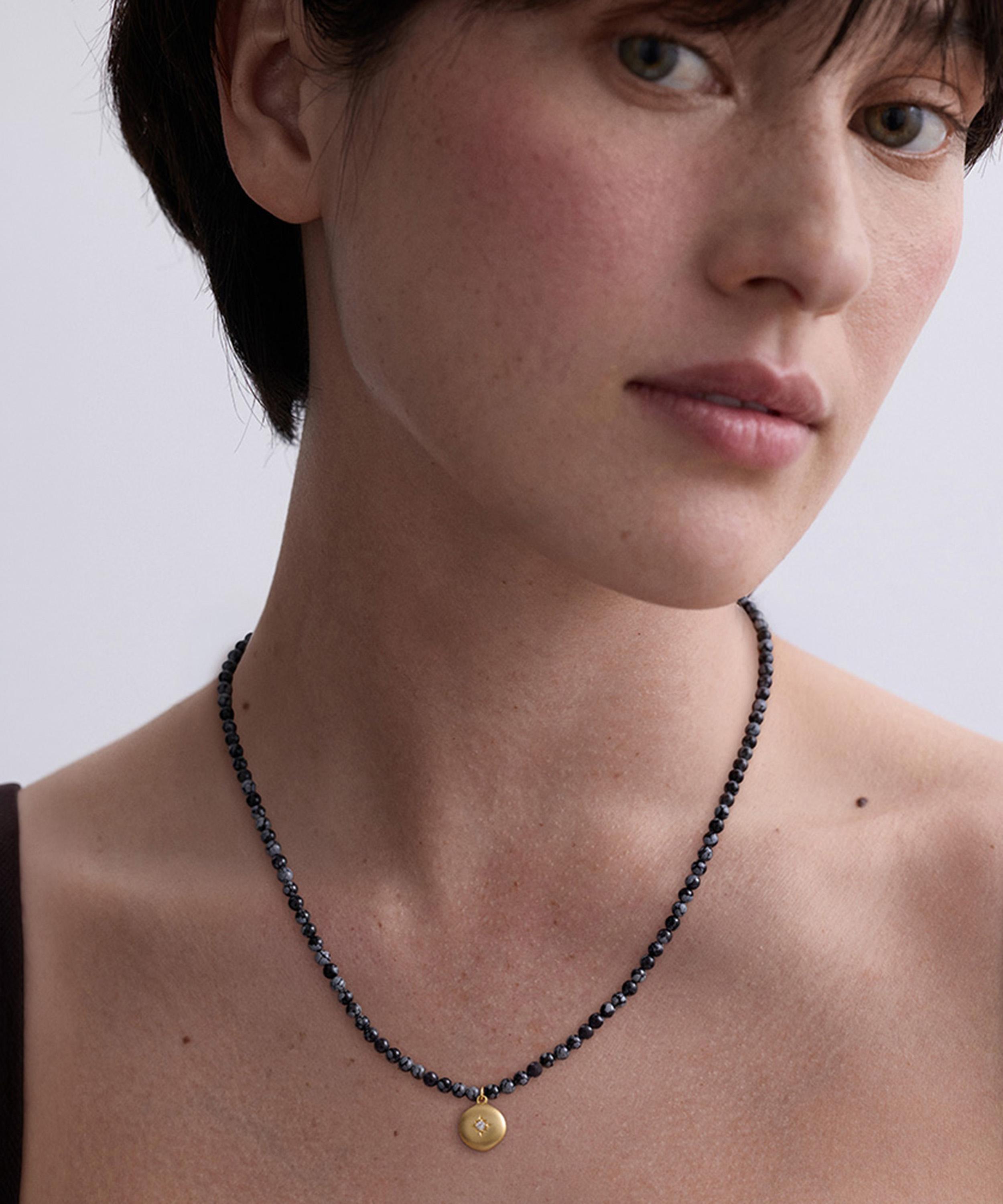 Astley Clarke - 18ct Gold-Plated Vermeil Silver Mini Biography Snowflake Obsidian Locket Necklace image number 1
