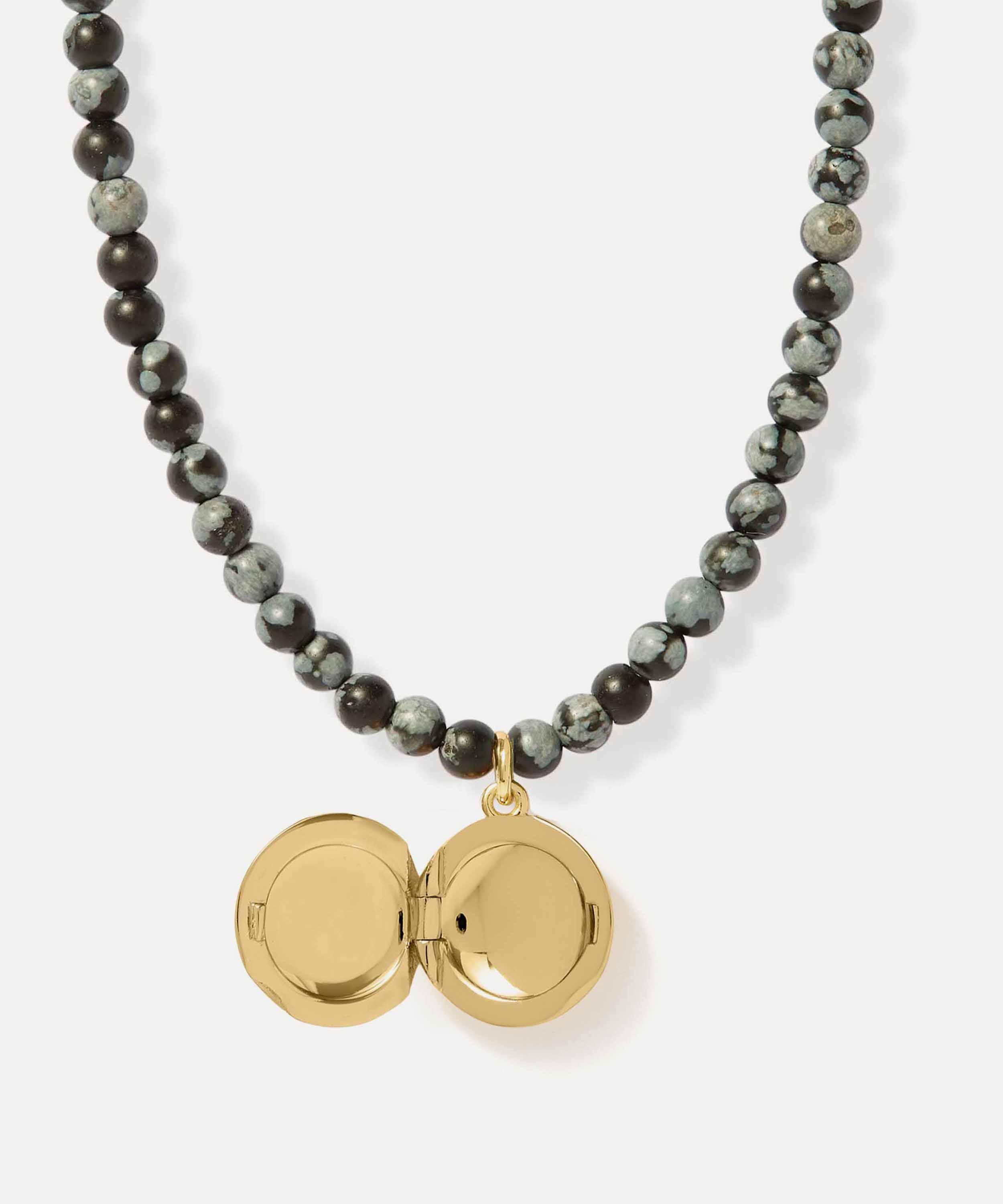 Astley Clarke - 18ct Gold-Plated Vermeil Silver Mini Biography Snowflake Obsidian Locket Necklace image number 2