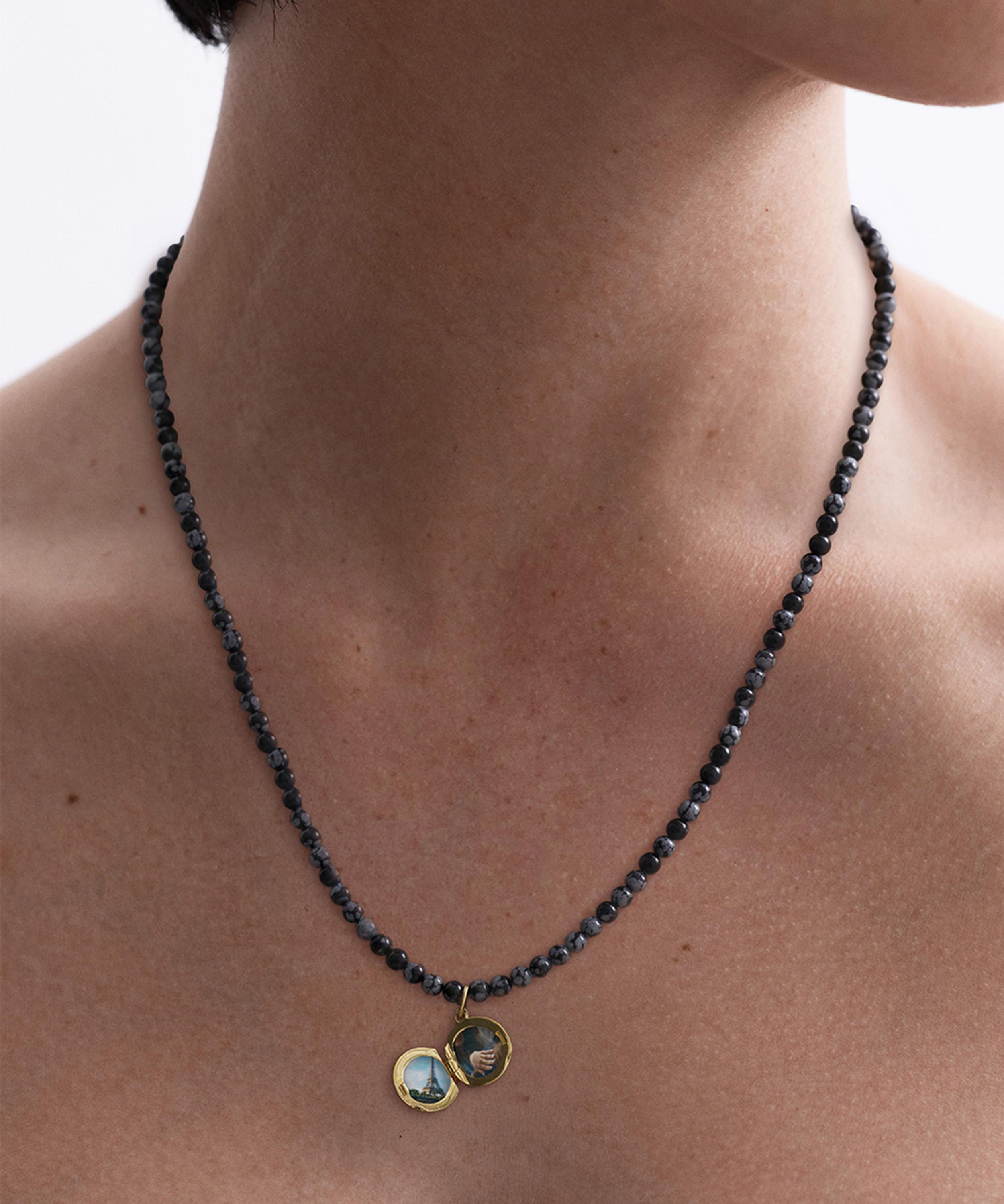 Astley Clarke - 18ct Gold-Plated Vermeil Silver Mini Biography Snowflake Obsidian Locket Necklace image number 3