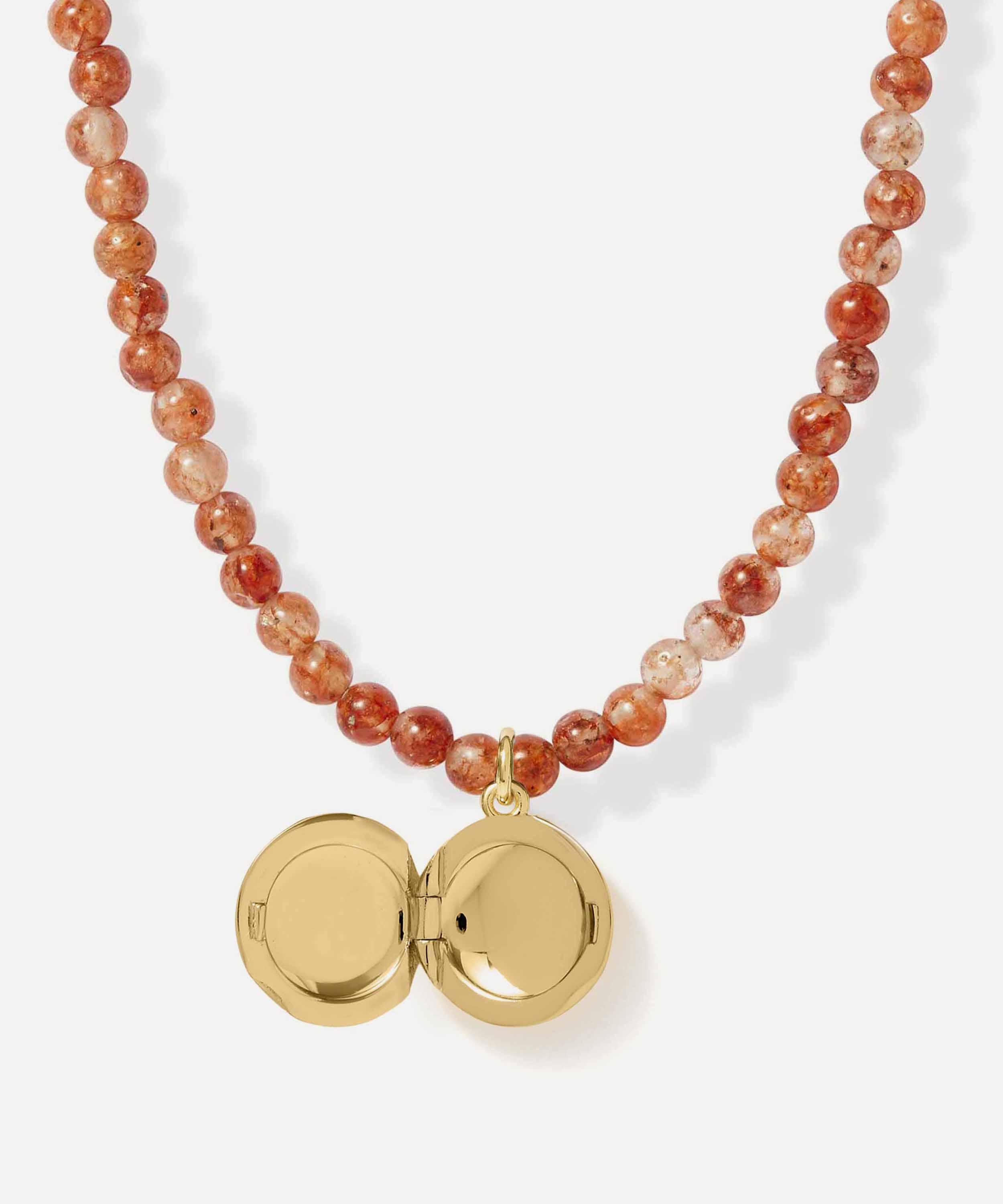 Astley Clarke - 18ct Gold-Plated Vermeil Silver Mini Biography Sun Agate Locket Necklace image number 2