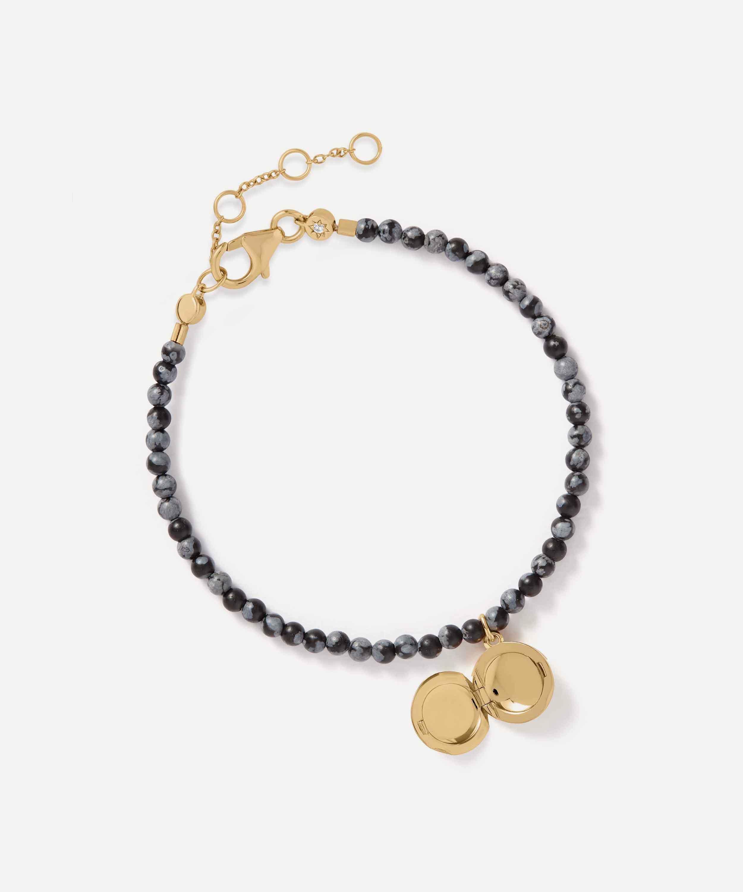Astley Clarke - 18ct Gold-Plated Vermeil Silver Mini Biography Snowflake Obsidian Locket Bracelet image number 2