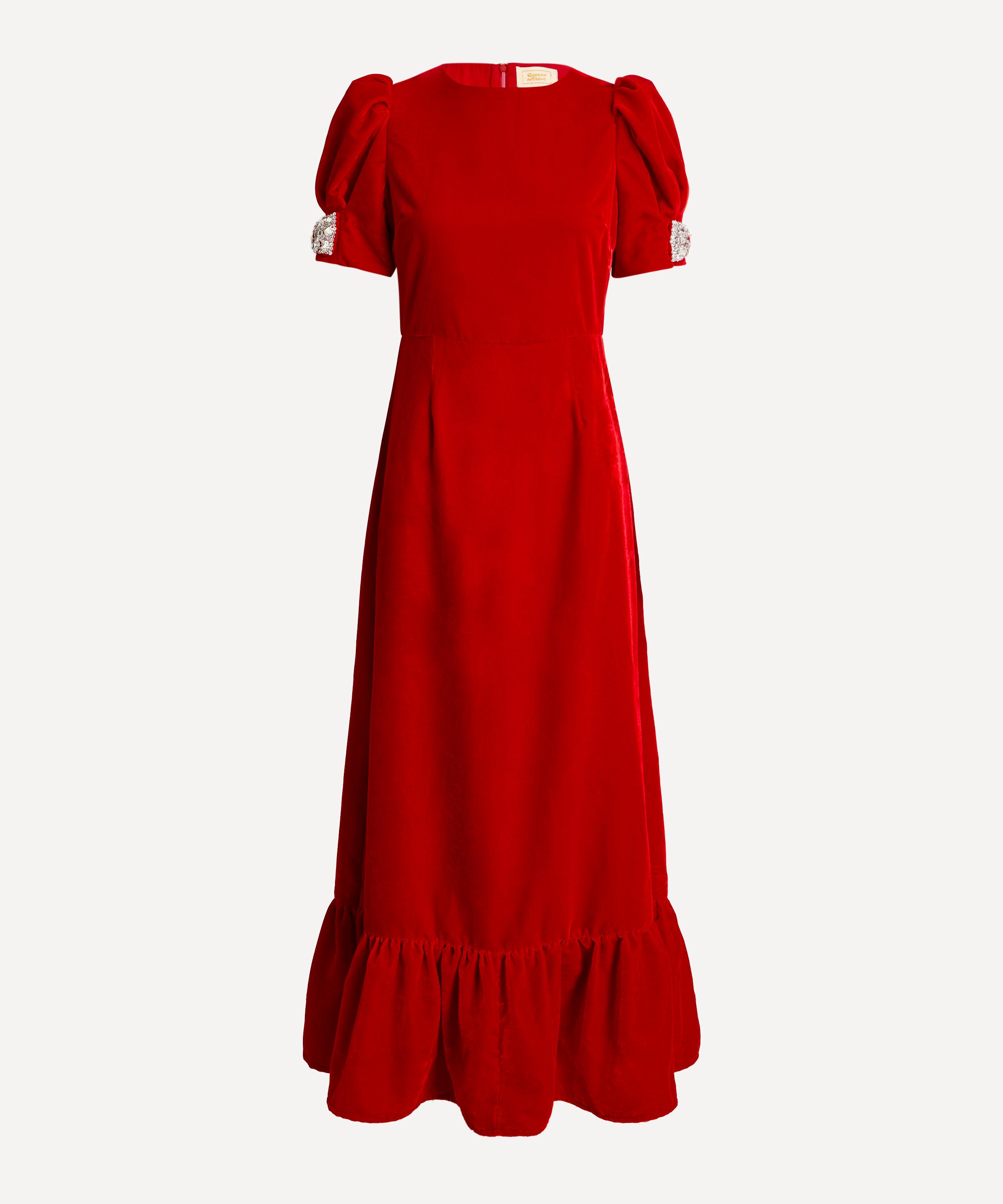 Queens of Archive - Roseline Red Velvet Maxi Dress image number 0