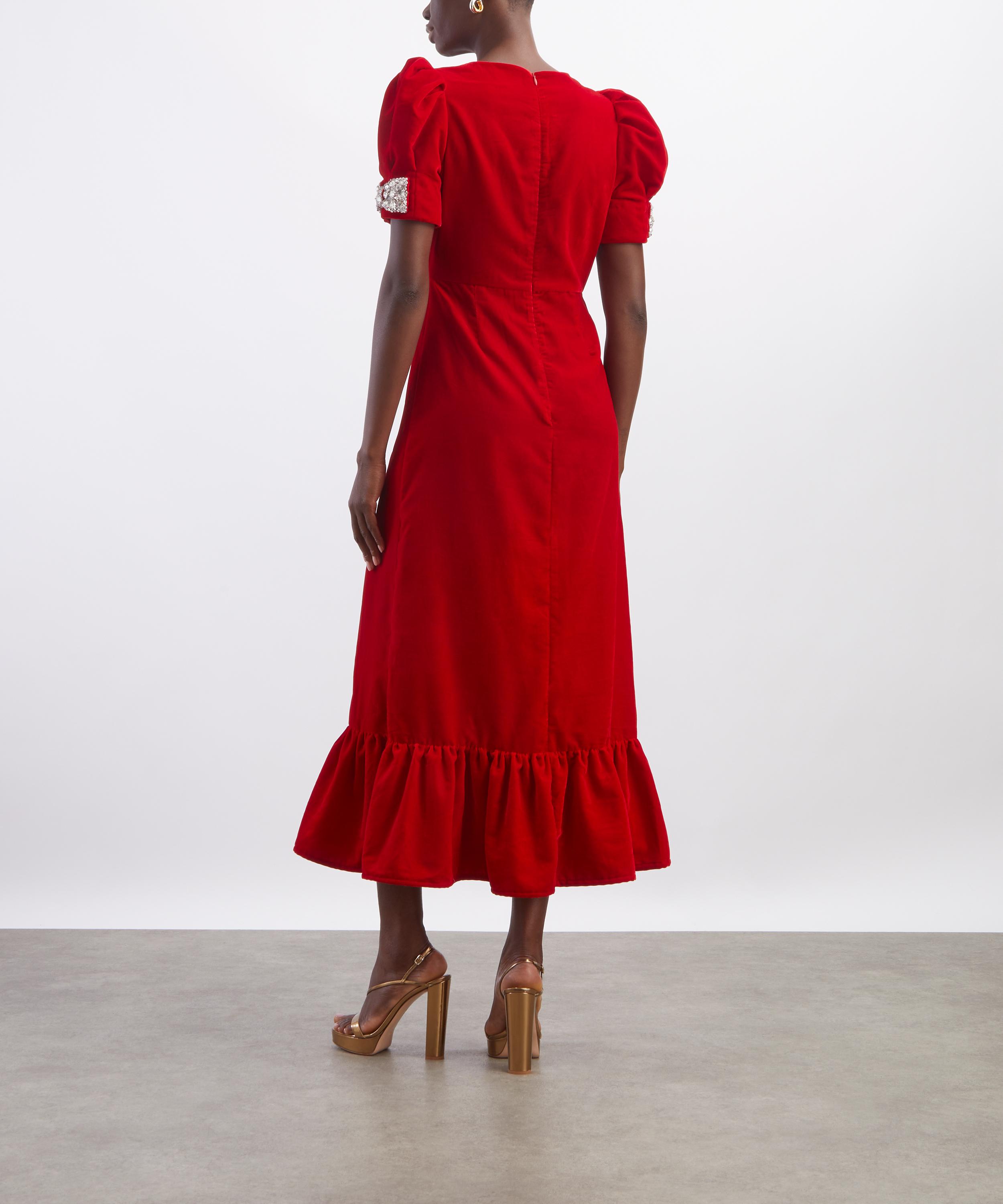 Queens of Archive - Roseline Red Velvet Maxi Dress image number 3
