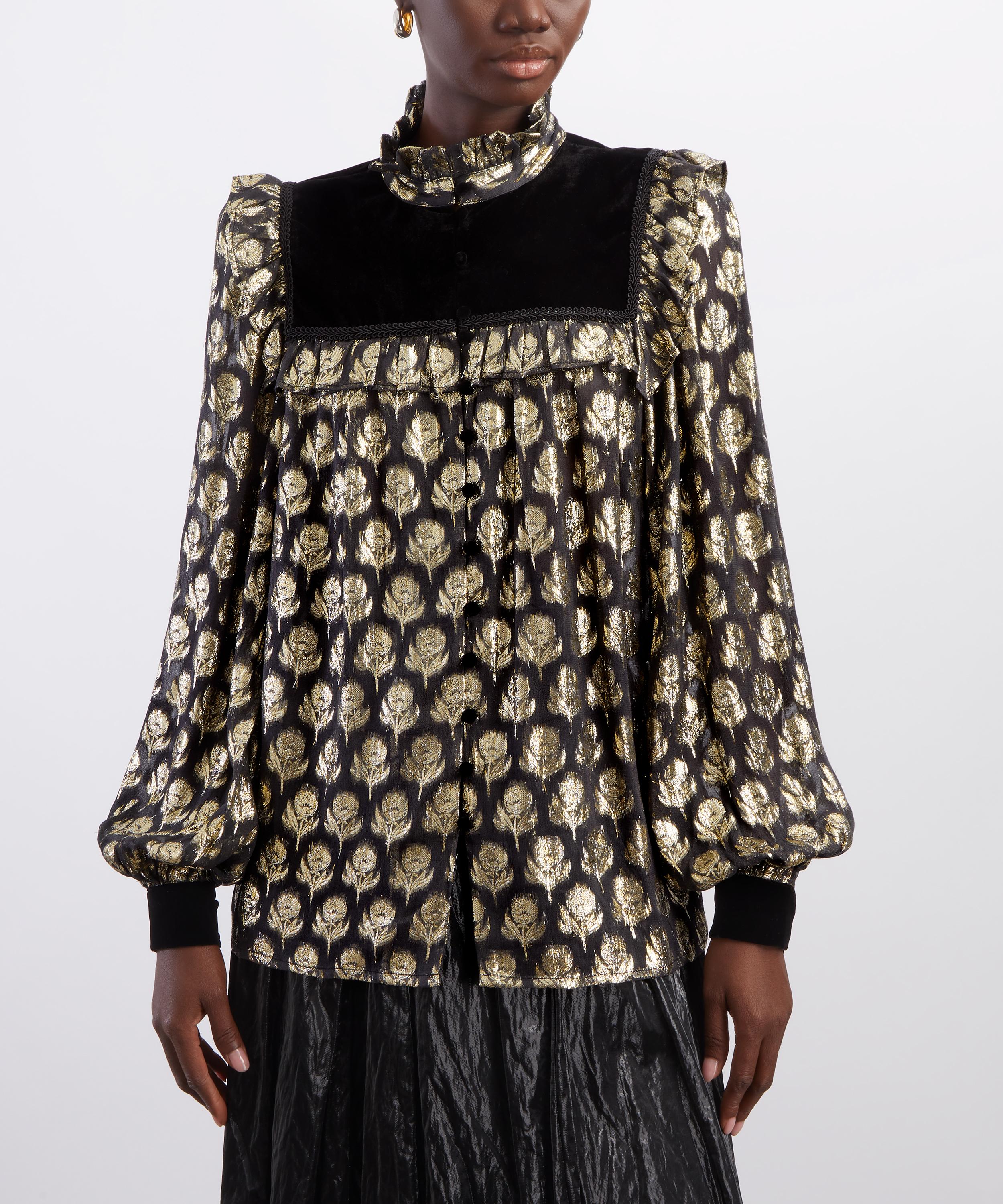 Queens of Archive - Star Gold Jacquard Blouse image number 2