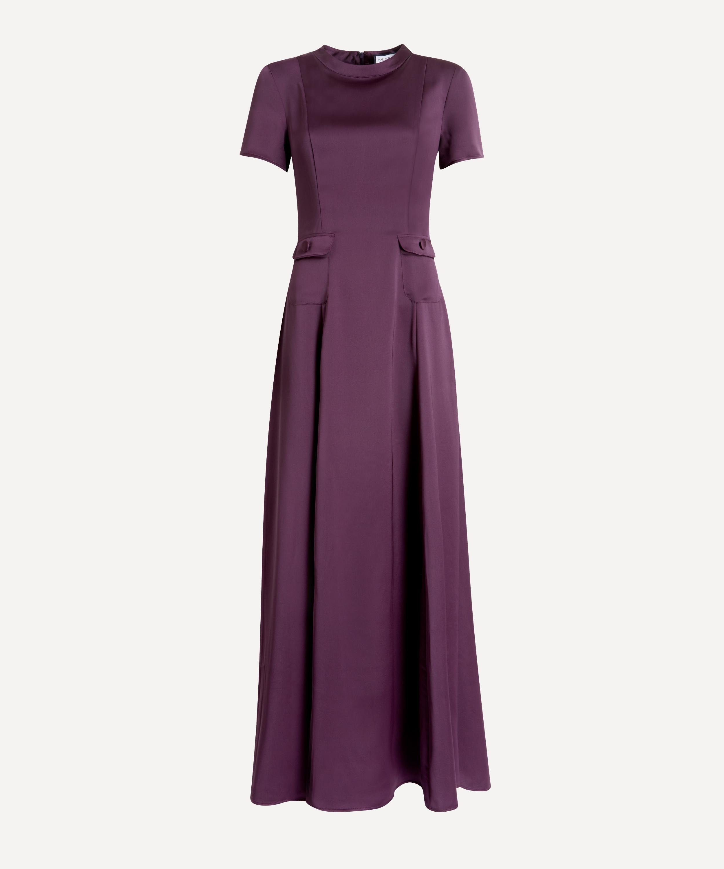 Maria de la Orden - Albane Plum Short-Sleeve Satin Dress