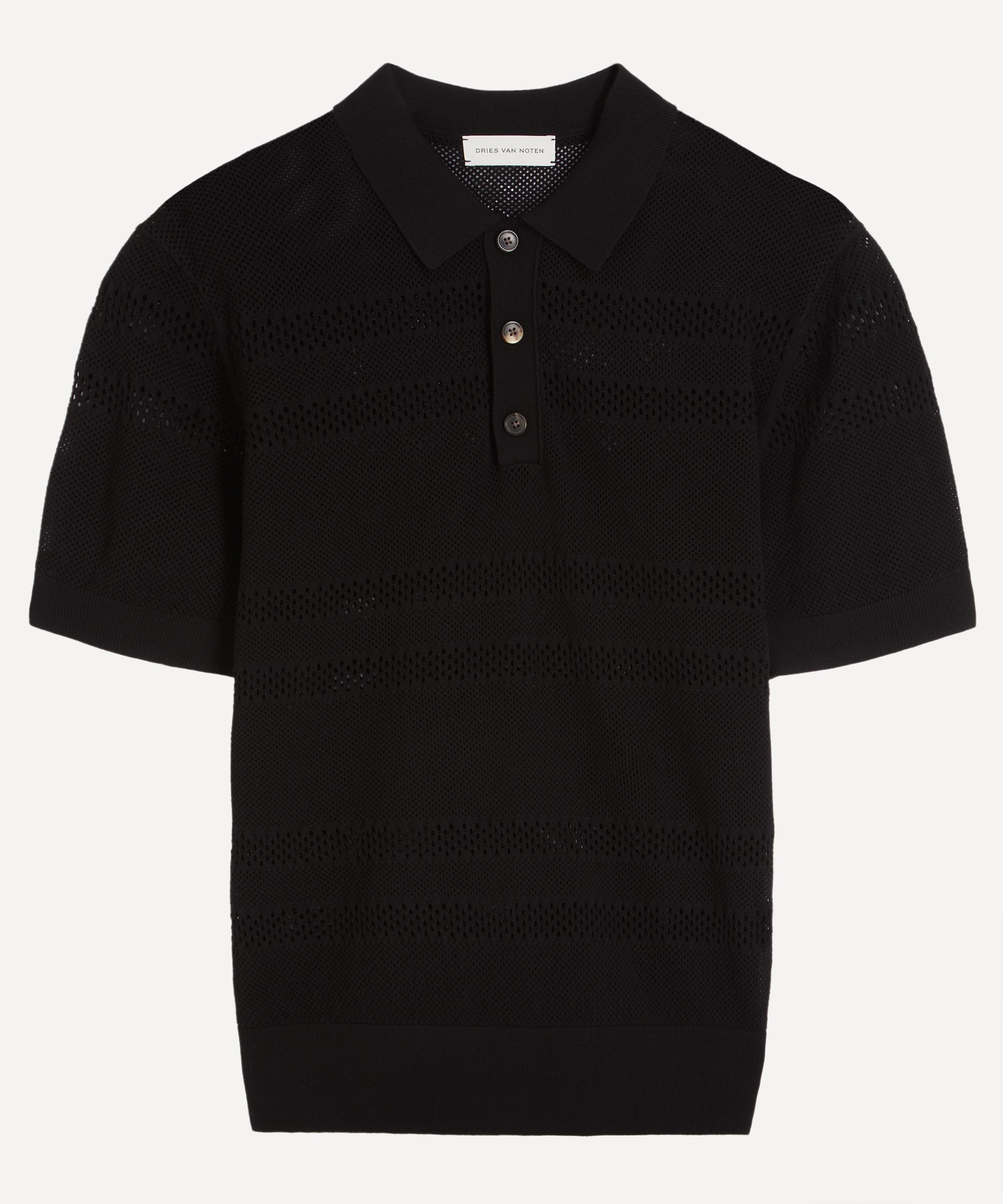 Dries Van Noten - Black Open-Knit Polo Shirt