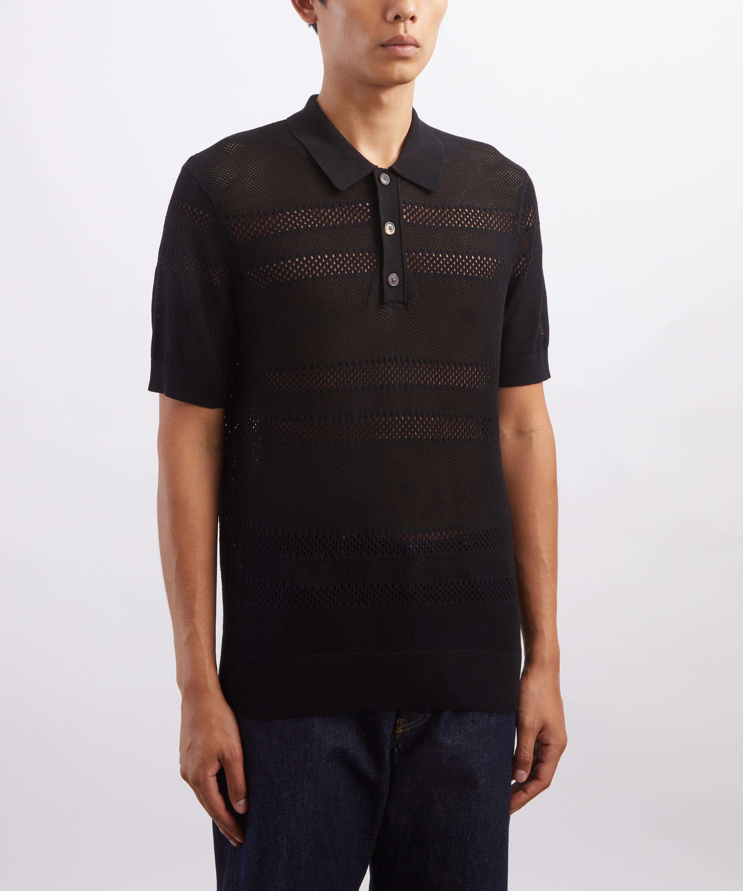 Dries Van Noten - Black Open-Knit Polo Shirt image number 2