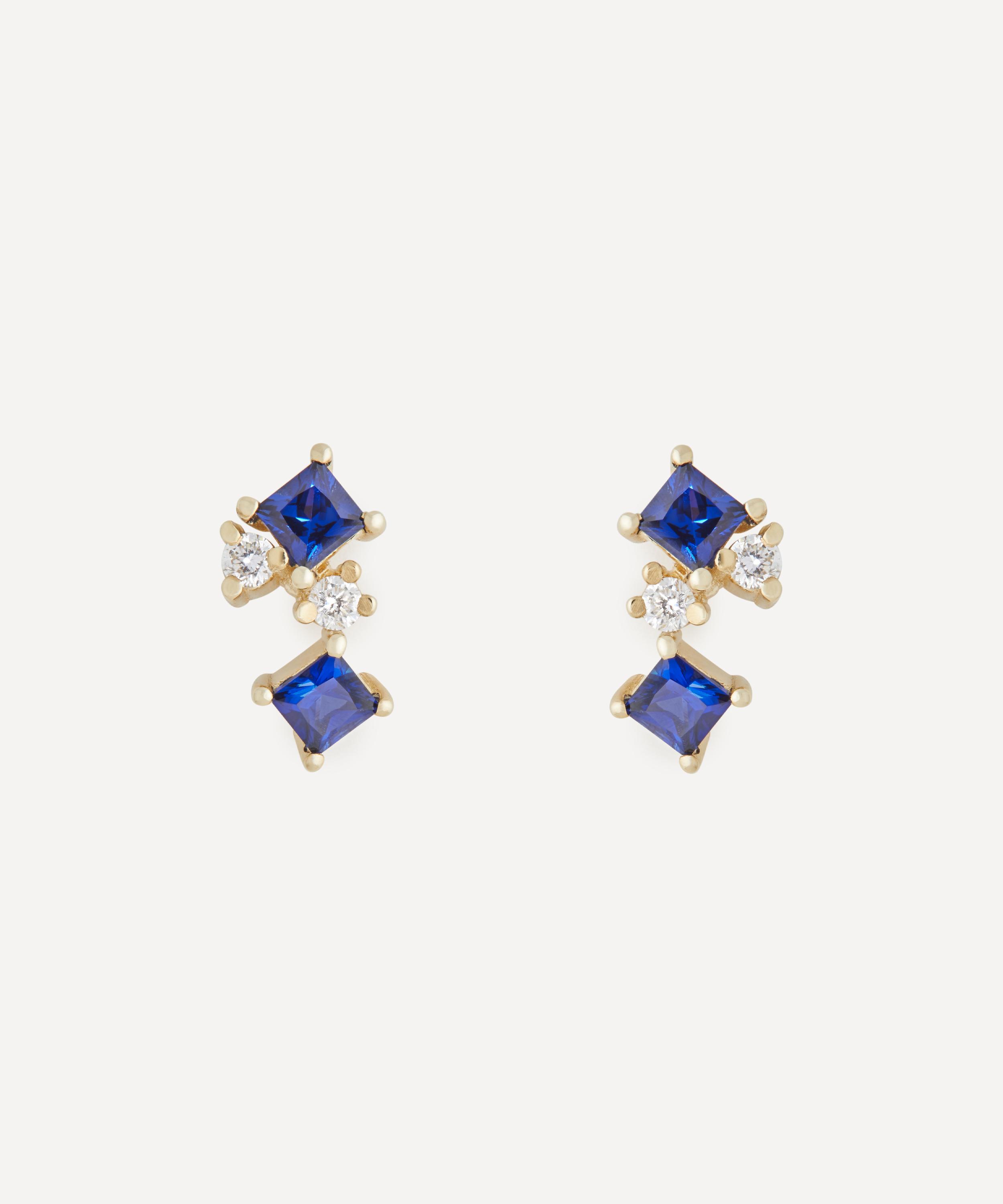 Liberty - 9ct Gold Dafne Diamond and Blue Sapphire Stud Earrings image number 0