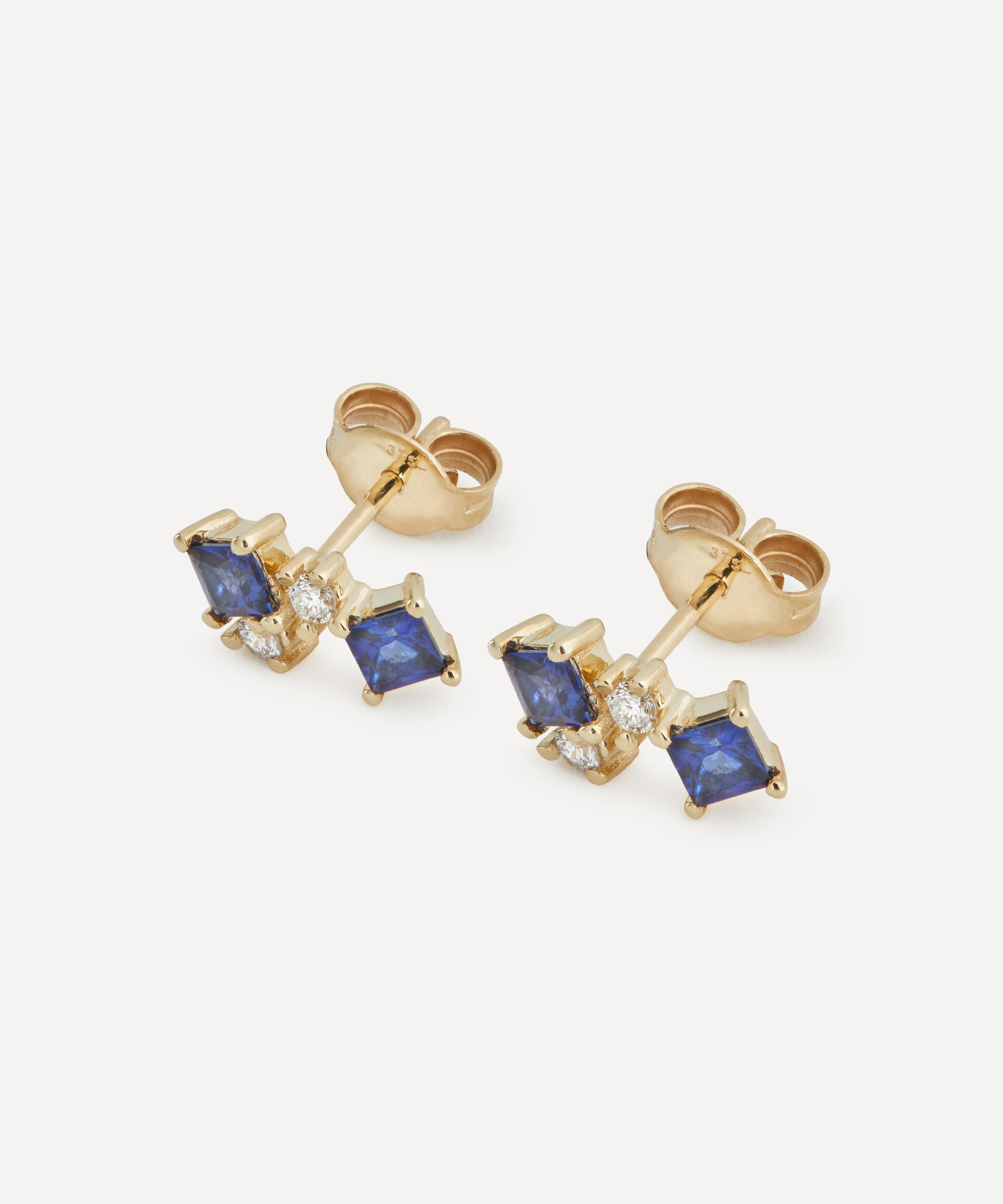 Liberty - 9ct Gold Dafne Diamond and Blue Sapphire Stud Earrings image number 2