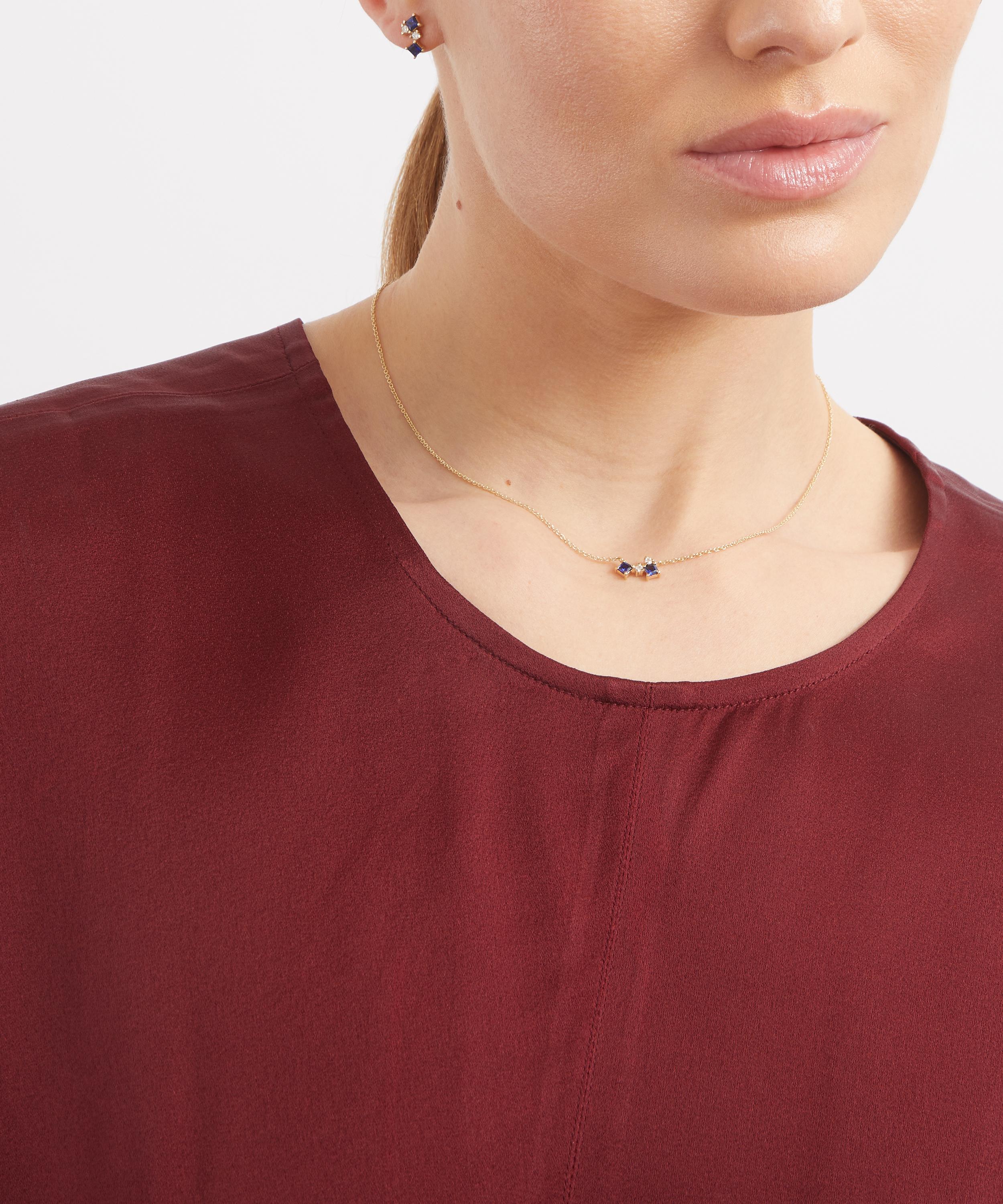 Liberty - 9ct Gold Dafne Diamond and Blue Sapphire Pendant Necklace image number 1