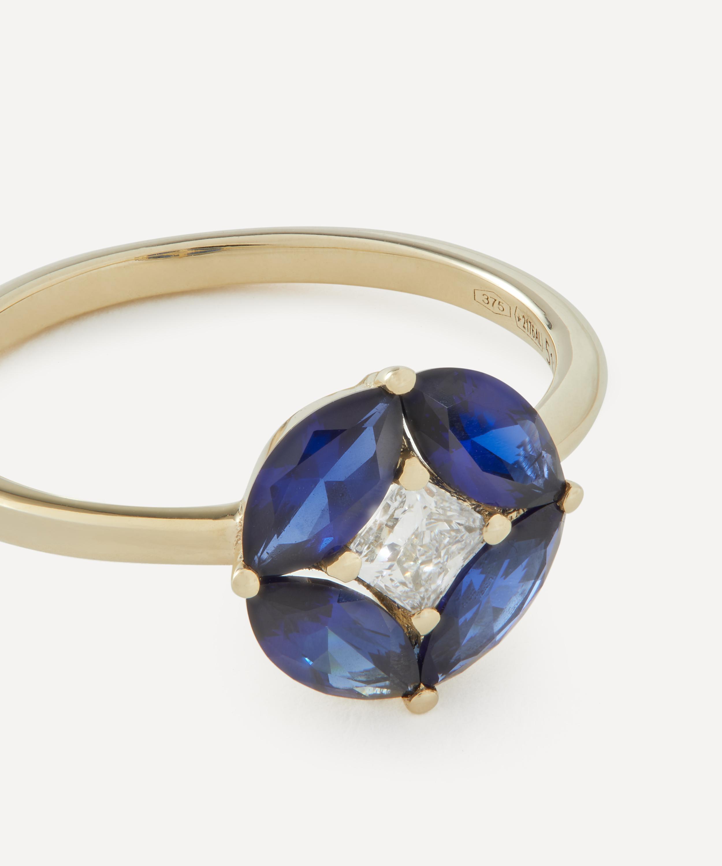 Liberty - 9ct Gold Tudor Rose Blue Sapphire and CVD Diamond Ring image number 2