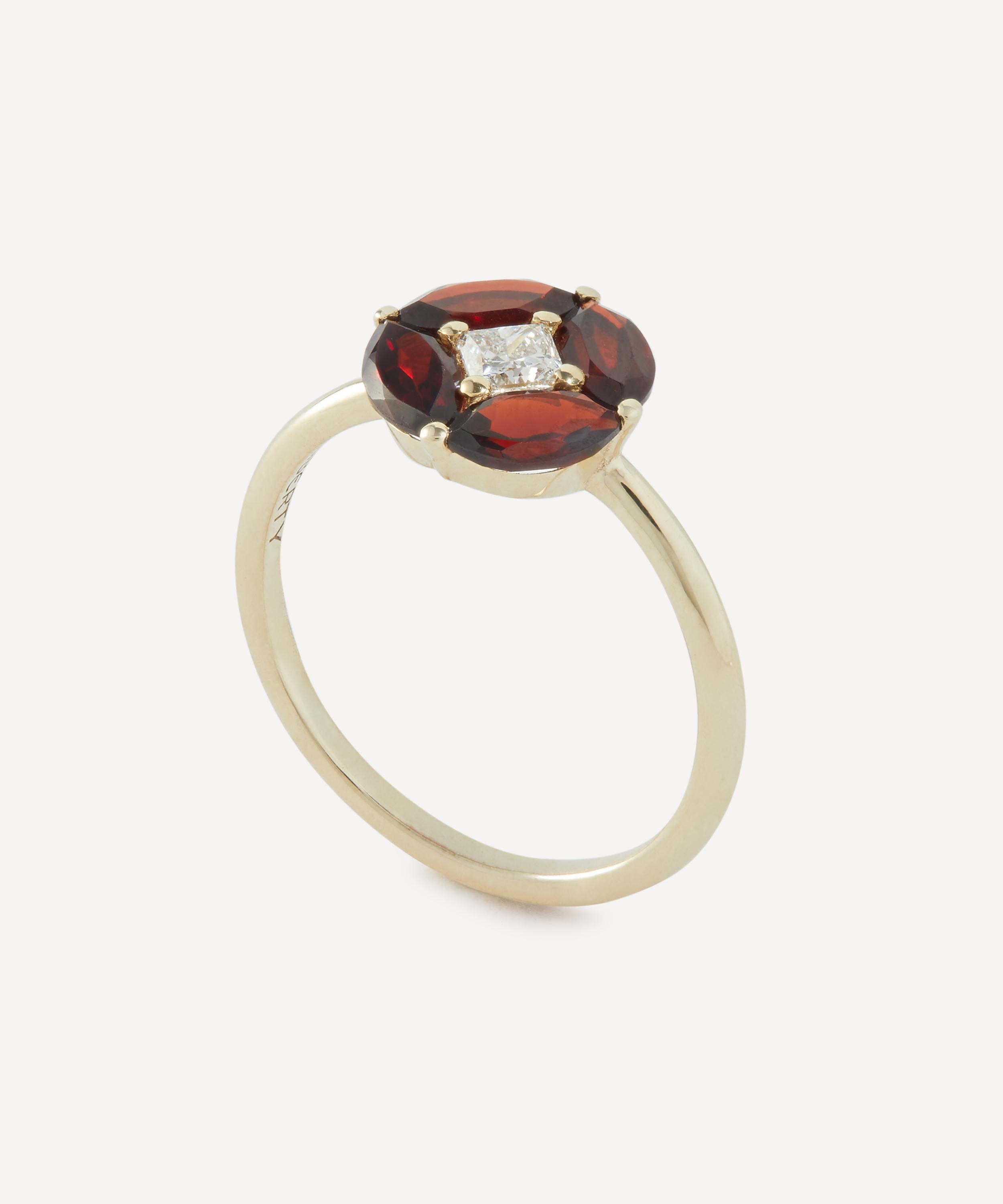 Liberty - 9ct Gold Tudor Rose Garnet and CVD Diamond Ring image number 0