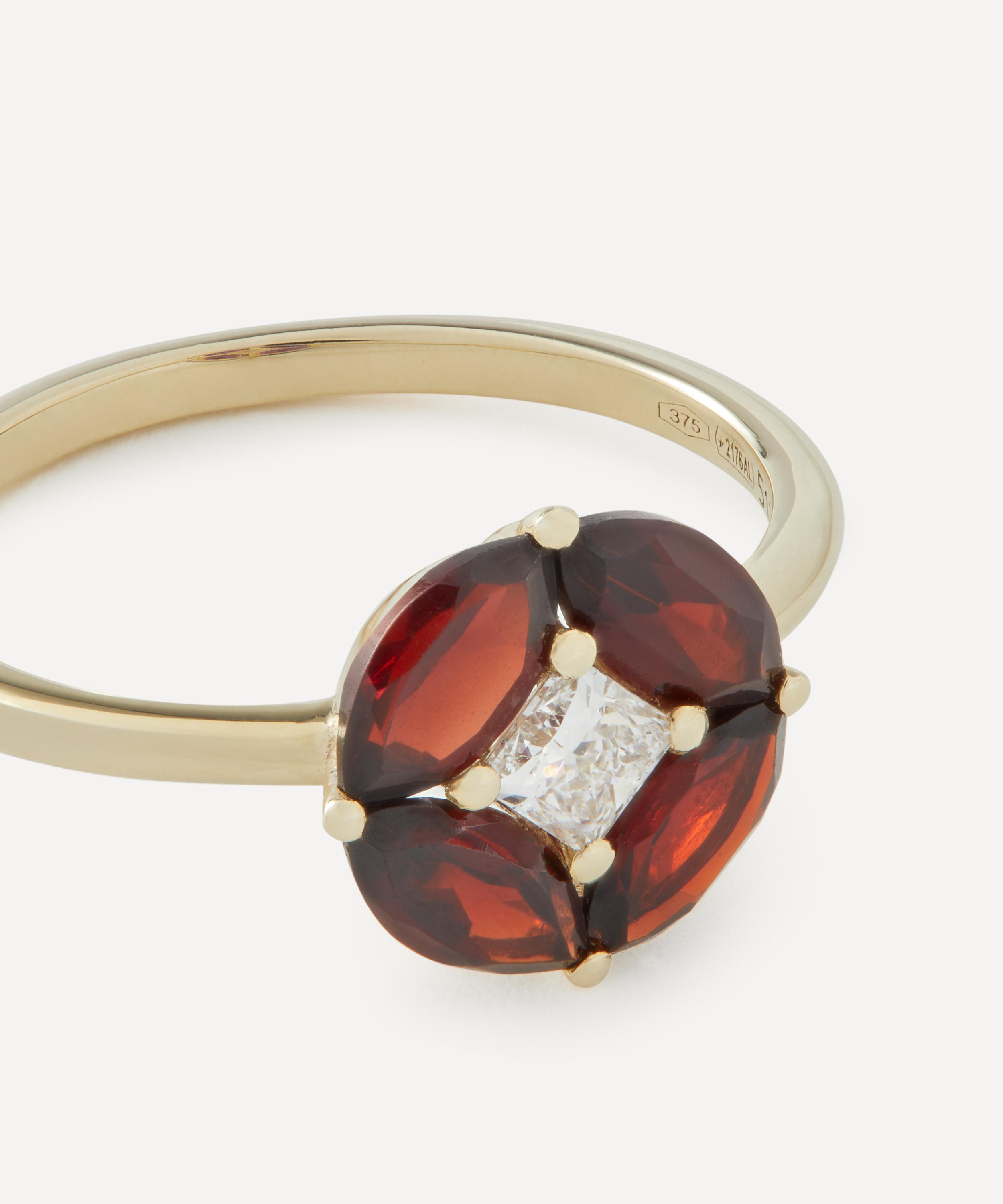 Liberty - 9ct Gold Tudor Rose Garnet and CVD Diamond Ring image number 2