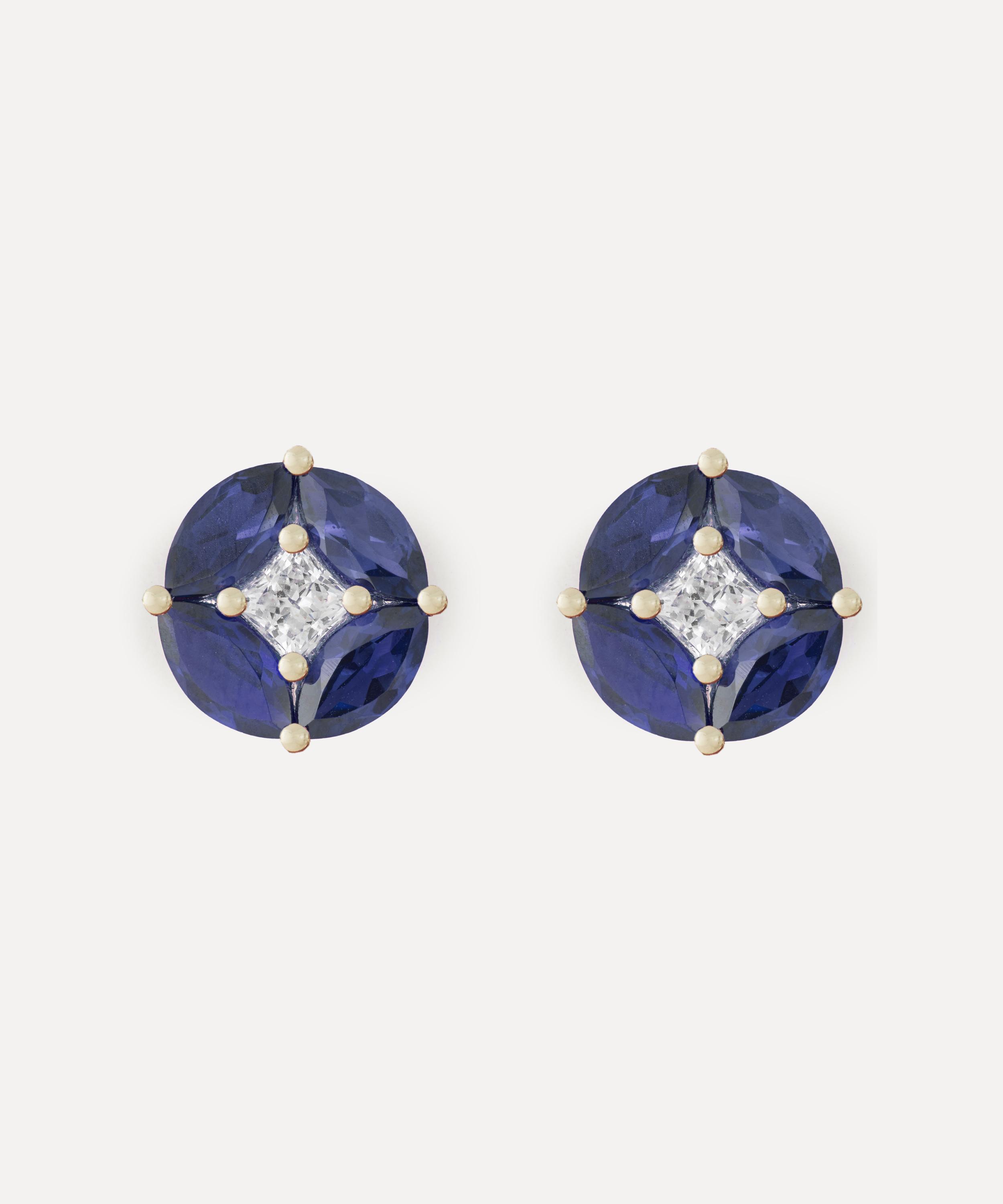 Liberty - 9ct Gold Tudor Rose Blue Sapphire and CVD Diamond Stud Earrings