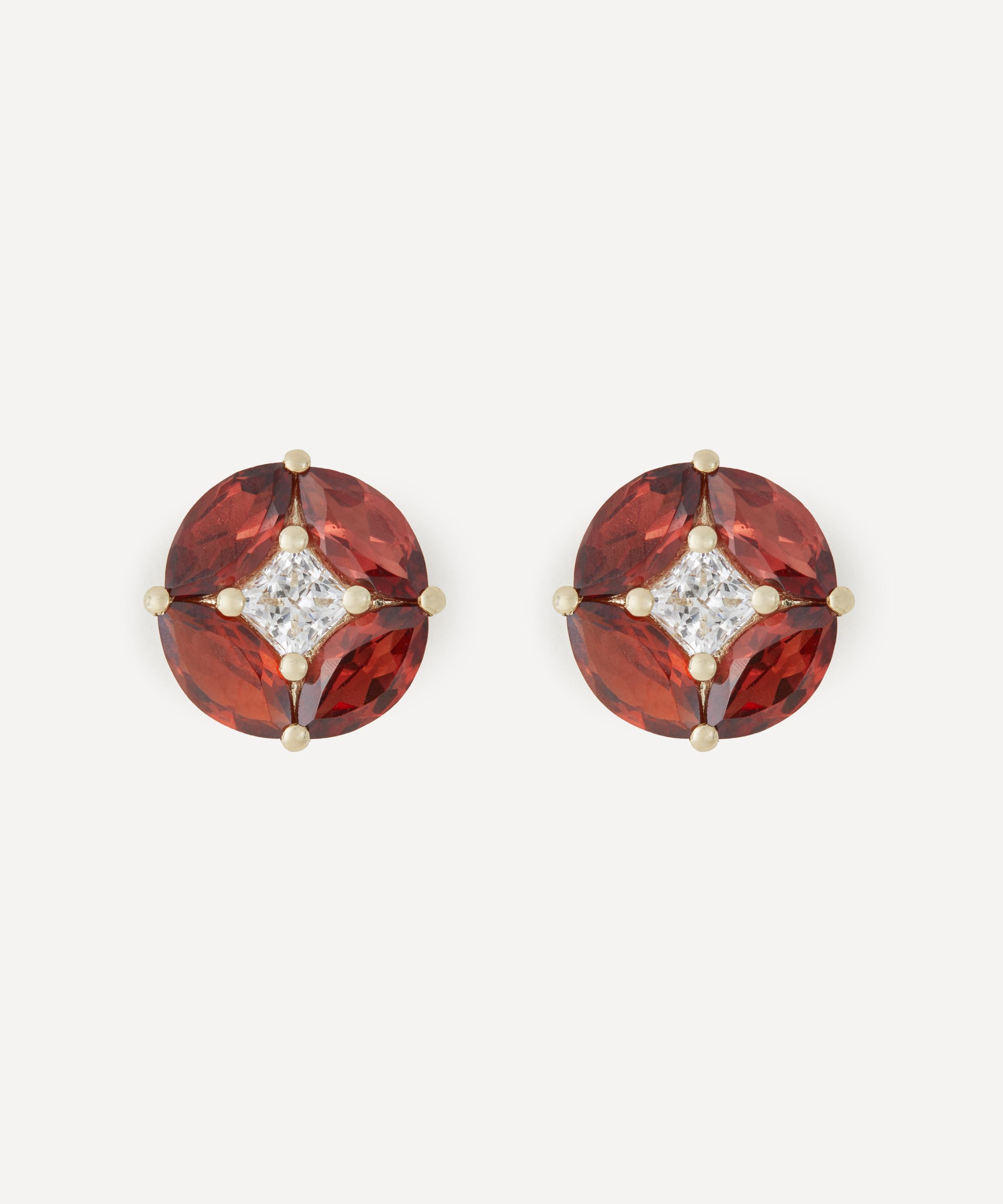 Liberty - 9ct Gold Tudor Rose Garnet and CVD Diamond Stud Earrings