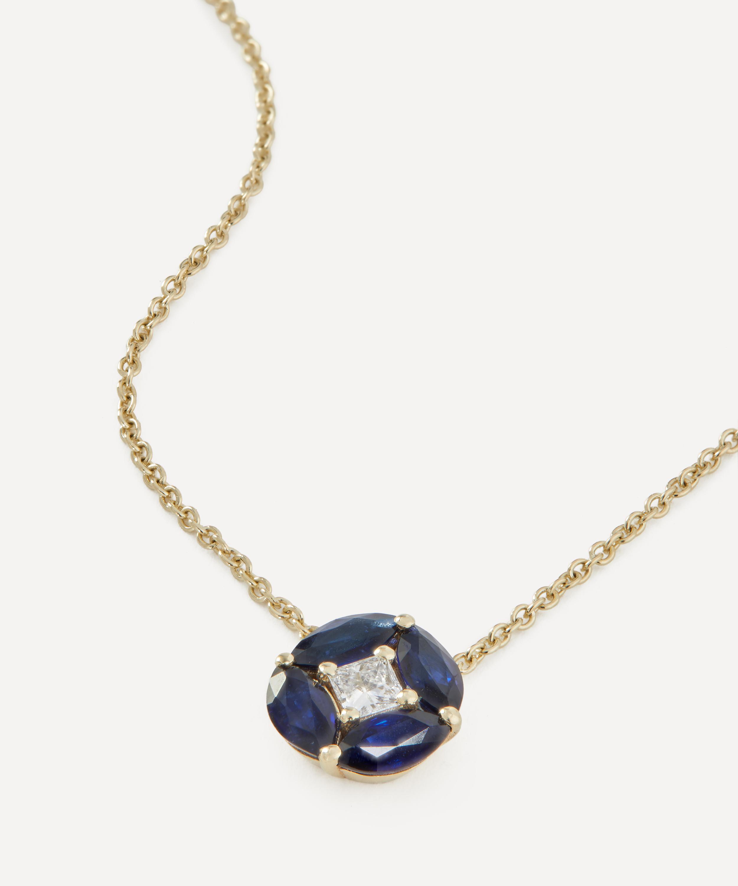 Liberty - 9ct Gold Tudor Rose Blue Sapphire and CVD Diamond Pendant Necklace image number 0