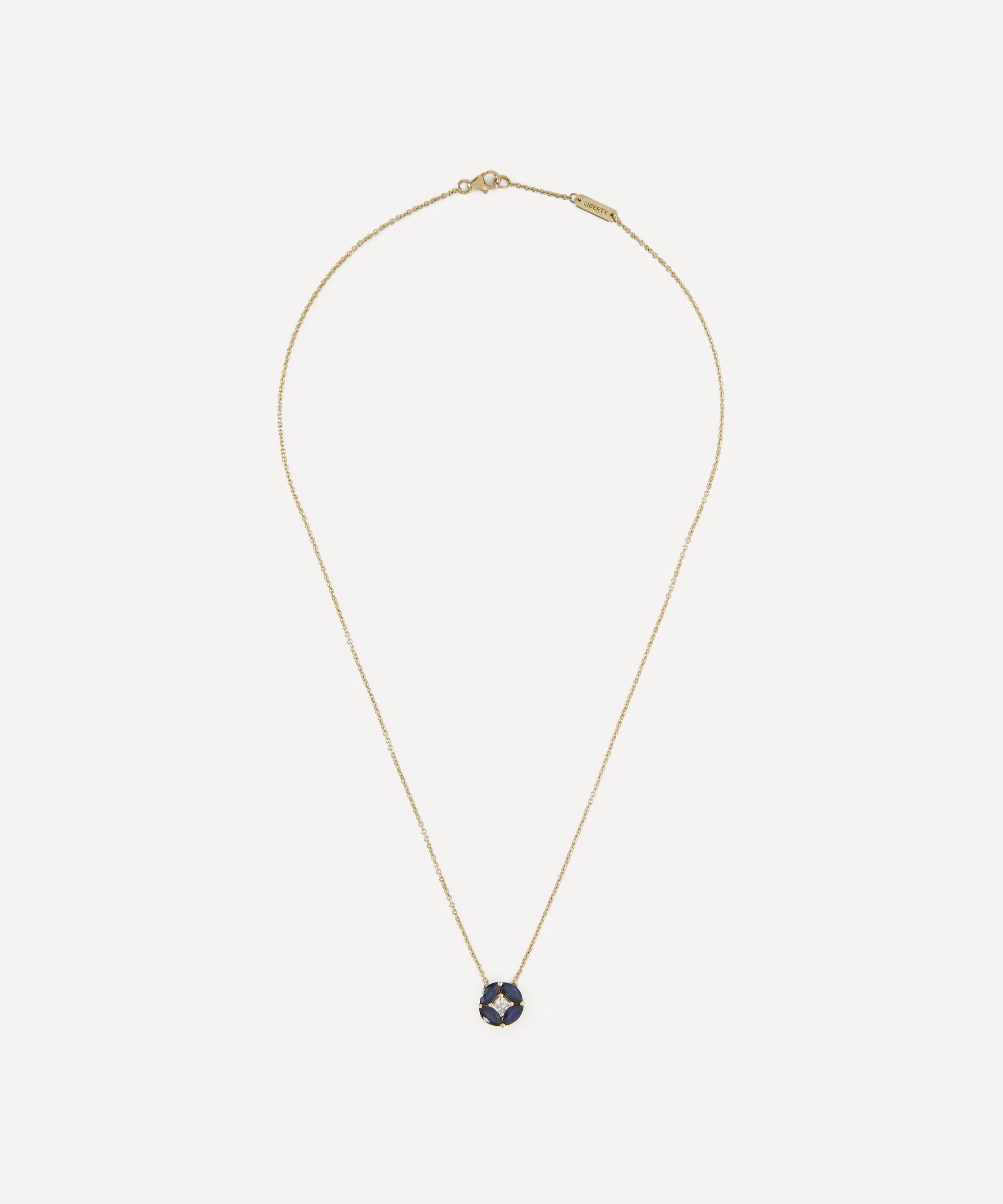 Liberty - 9ct Gold Tudor Rose Blue Sapphire and CVD Diamond Pendant Necklace image number 2