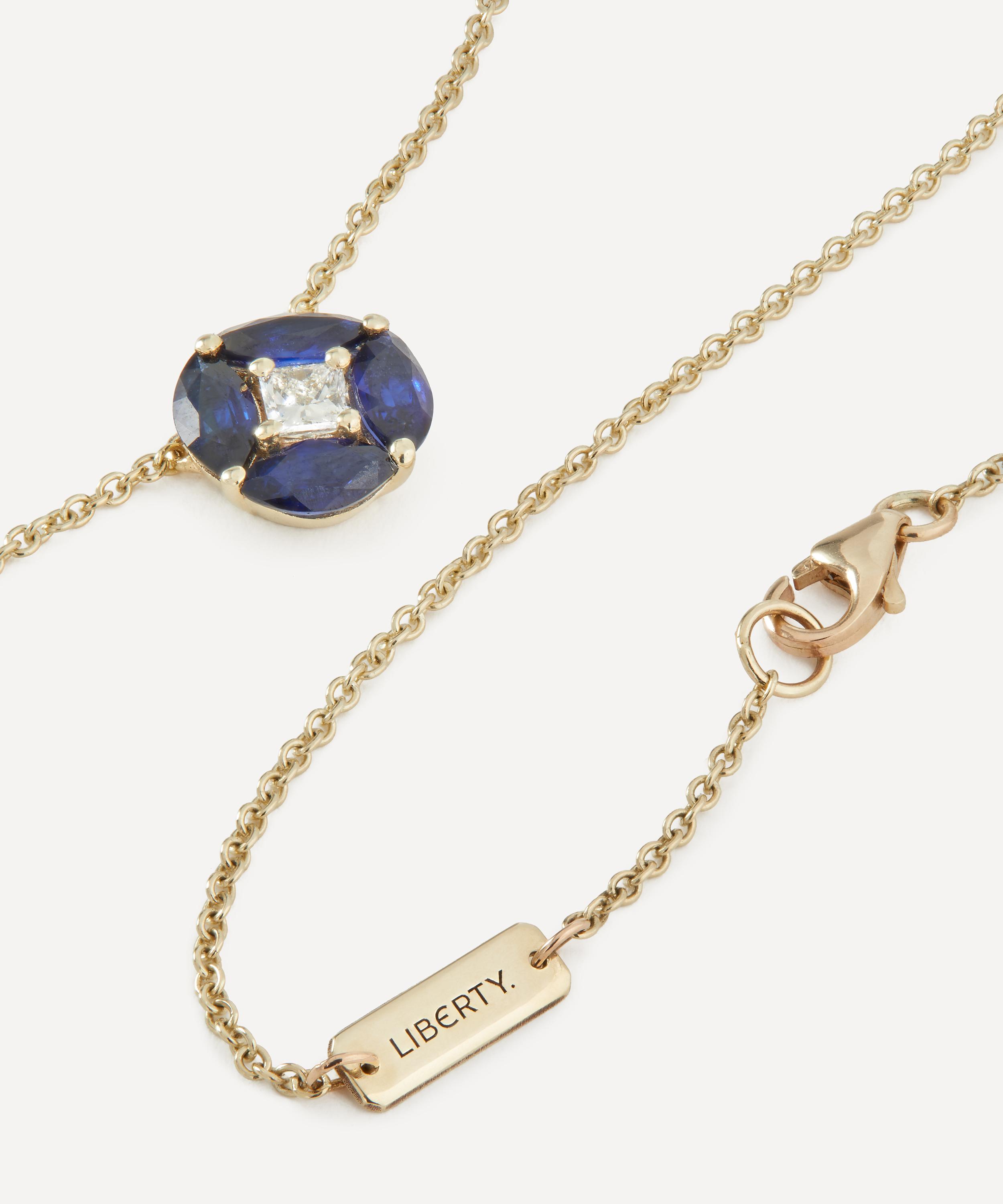 Liberty - 9ct Gold Tudor Rose Blue Sapphire and CVD Diamond Pendant Necklace image number 3