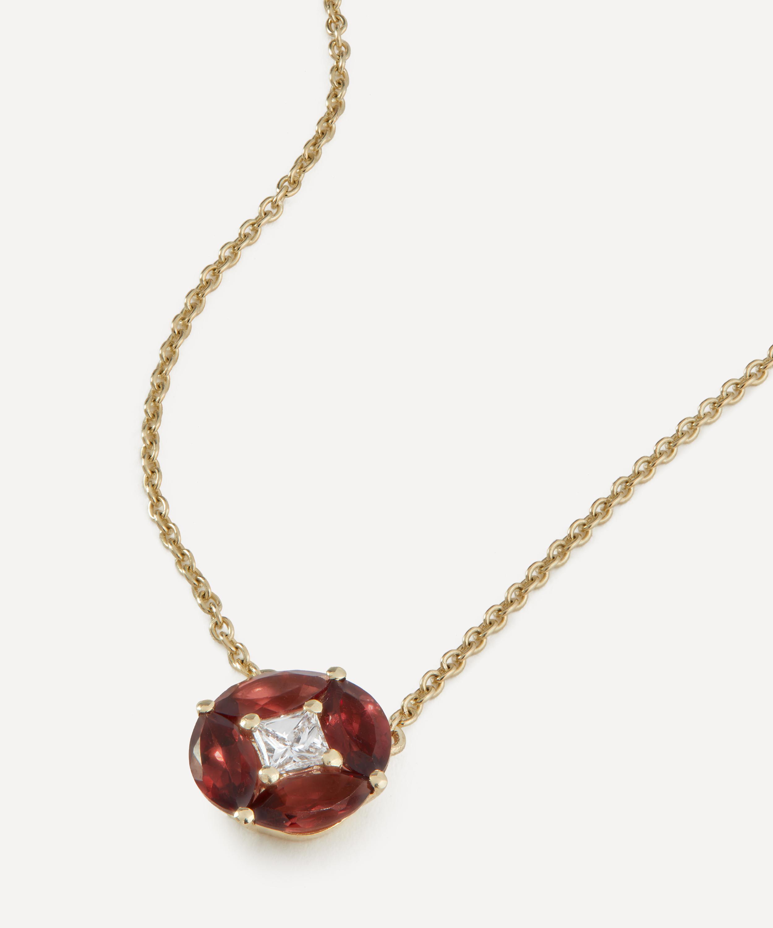 Liberty - 9ct Gold Tudor Rose Garnet and CVD Diamond Pendant Necklace image number 0