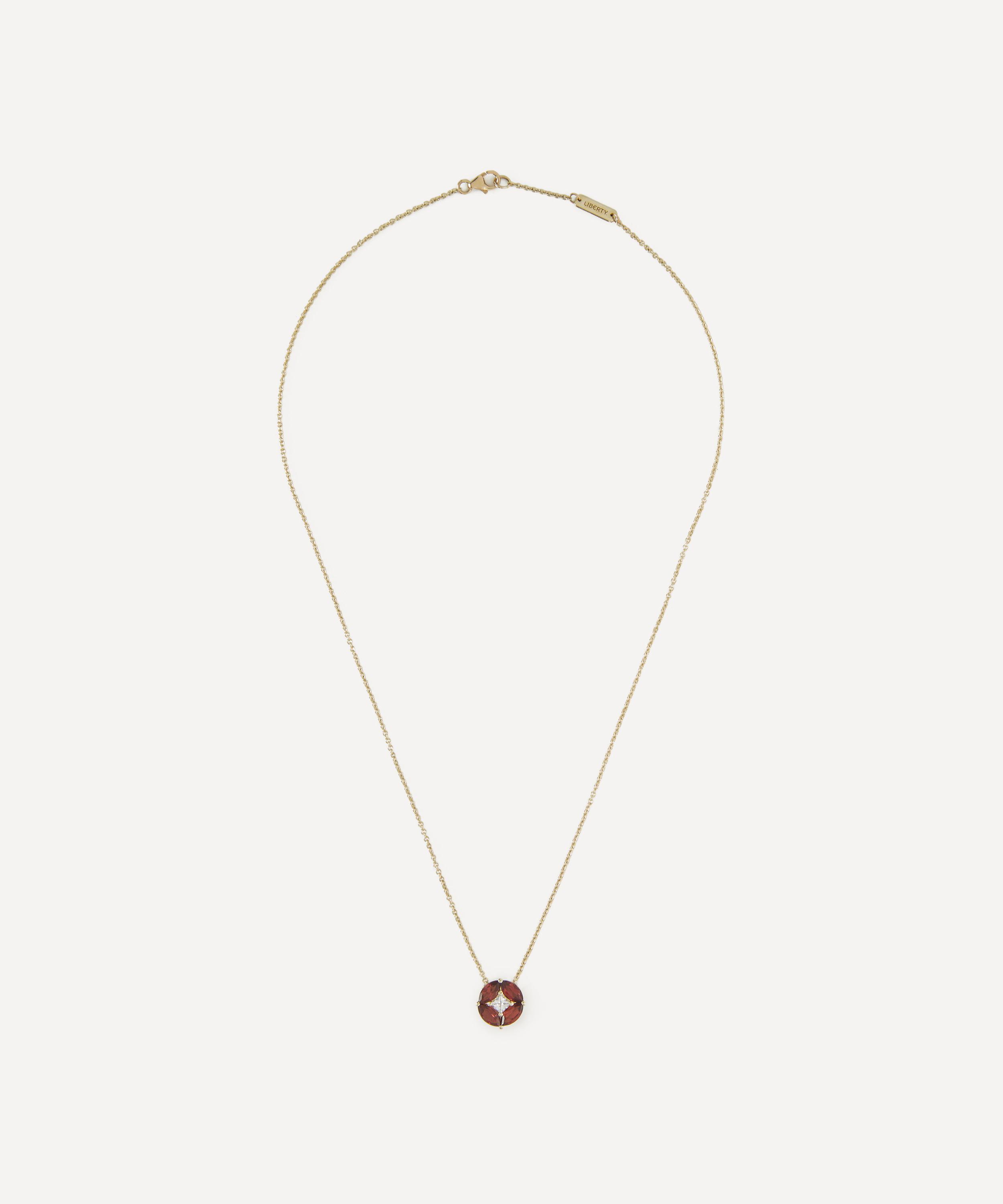 Liberty - 9ct Gold Tudor Rose Garnet and CVD Diamond Pendant Necklace image number 2