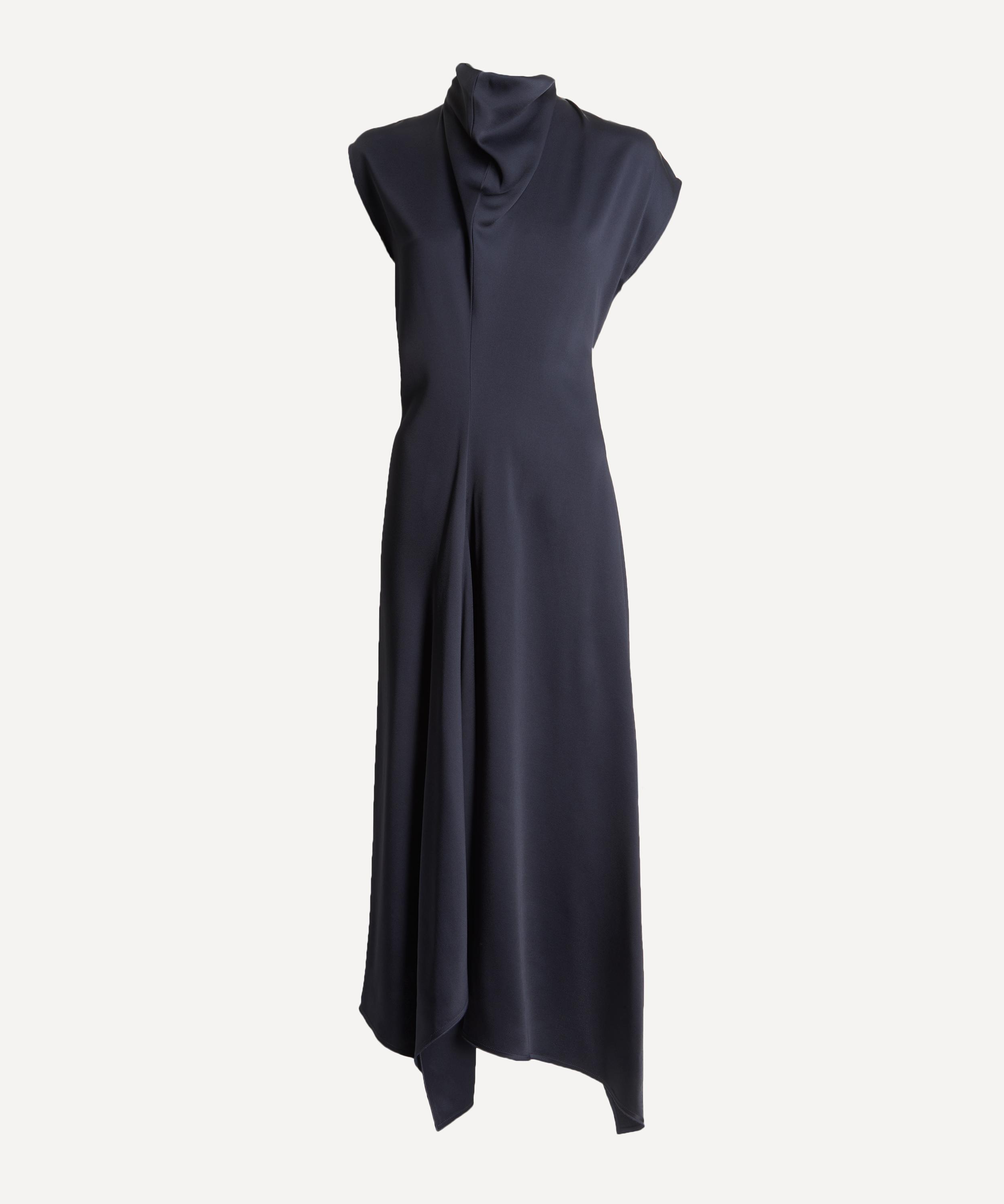Victoria Beckham - High Neck Draped Satin Midi Dress