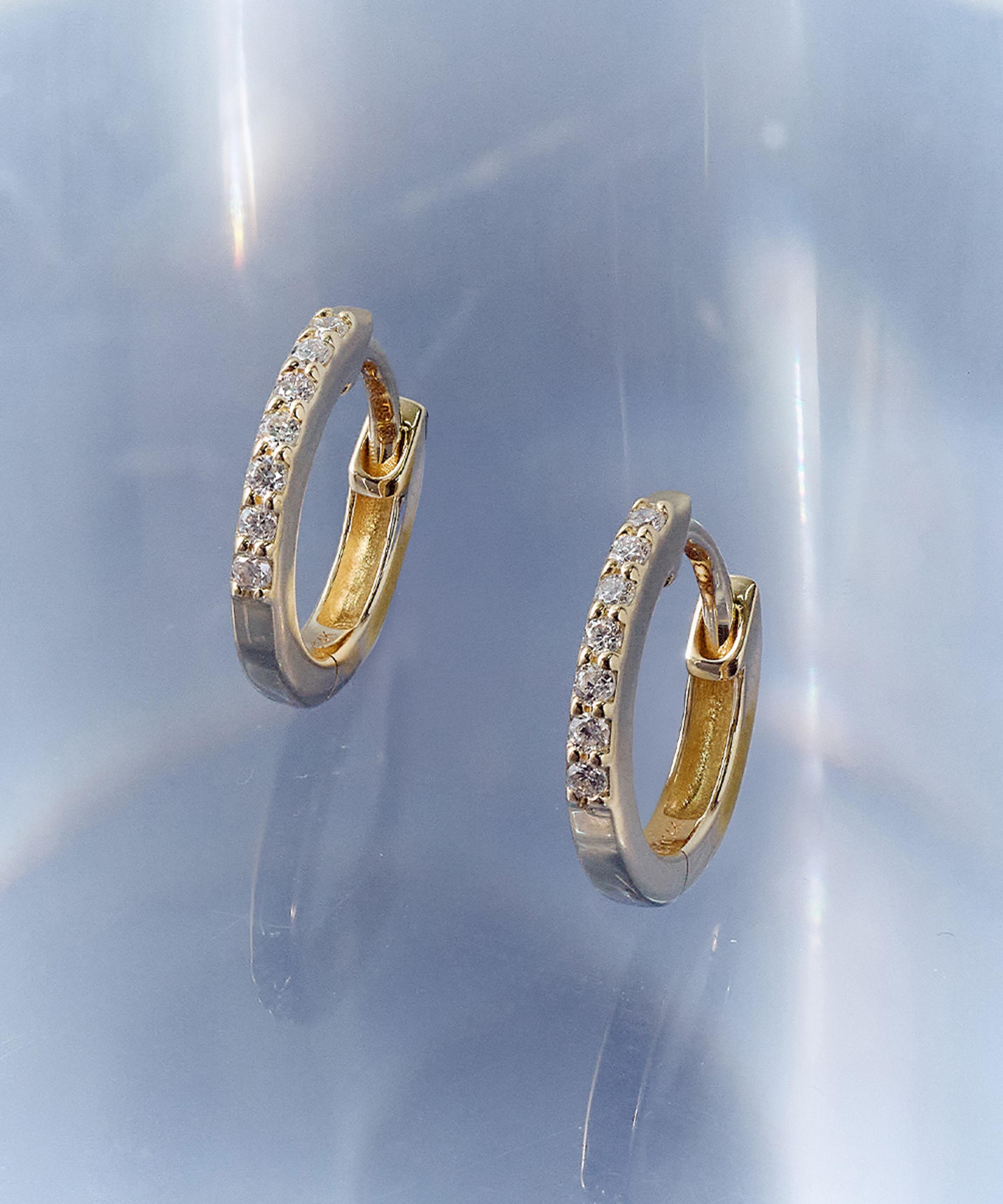 Astley Clarke - 14ct Gold Mini Halo Diamond Huggie Hoop Earrings image number 1