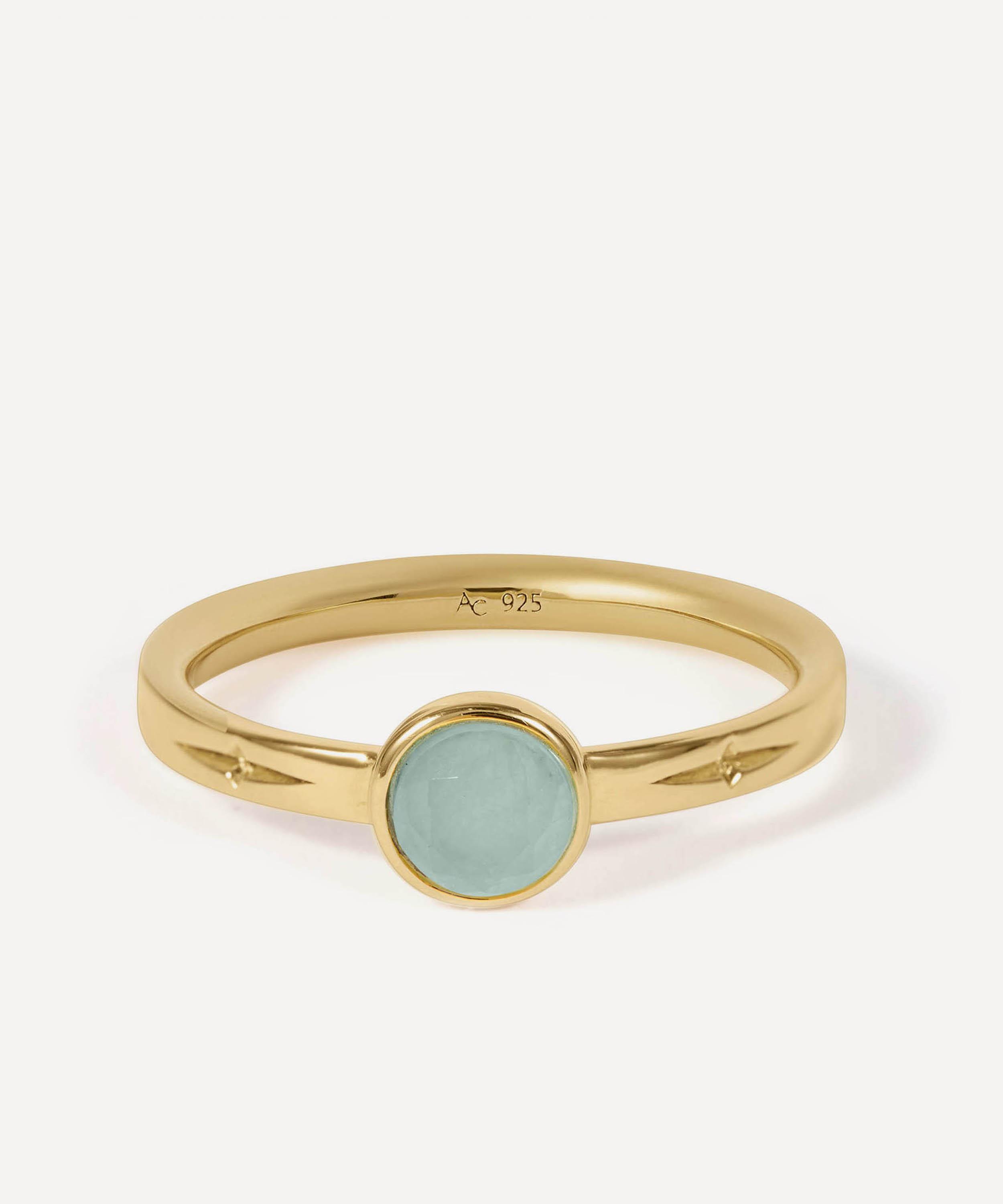 Astley Clarke - 18ct Gold-Plated Silver Mini Luna Aqua Quartzite Ring image number 0