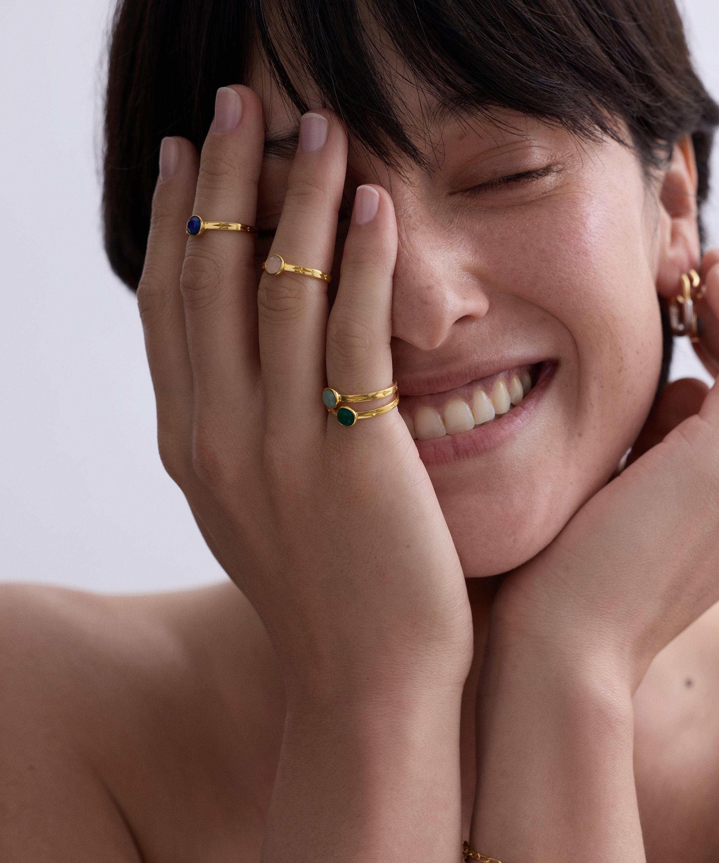 Astley Clarke - 18ct Gold-Plated Silver Mini Luna Aqua Quartzite Ring image number 2