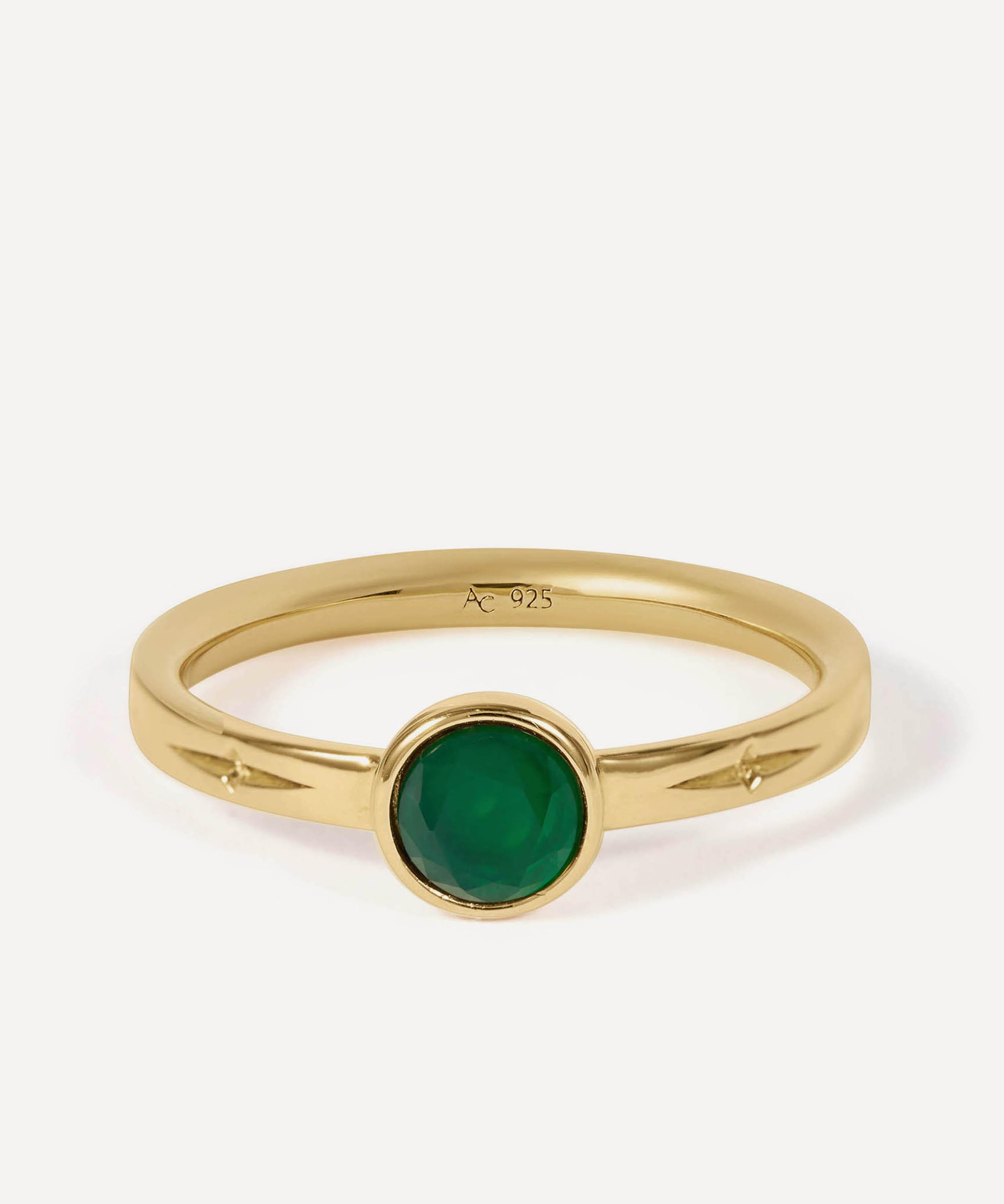 Astley Clarke - 18ct Gold-Plated Silver Mini Luna Green Agate Ring image number 0