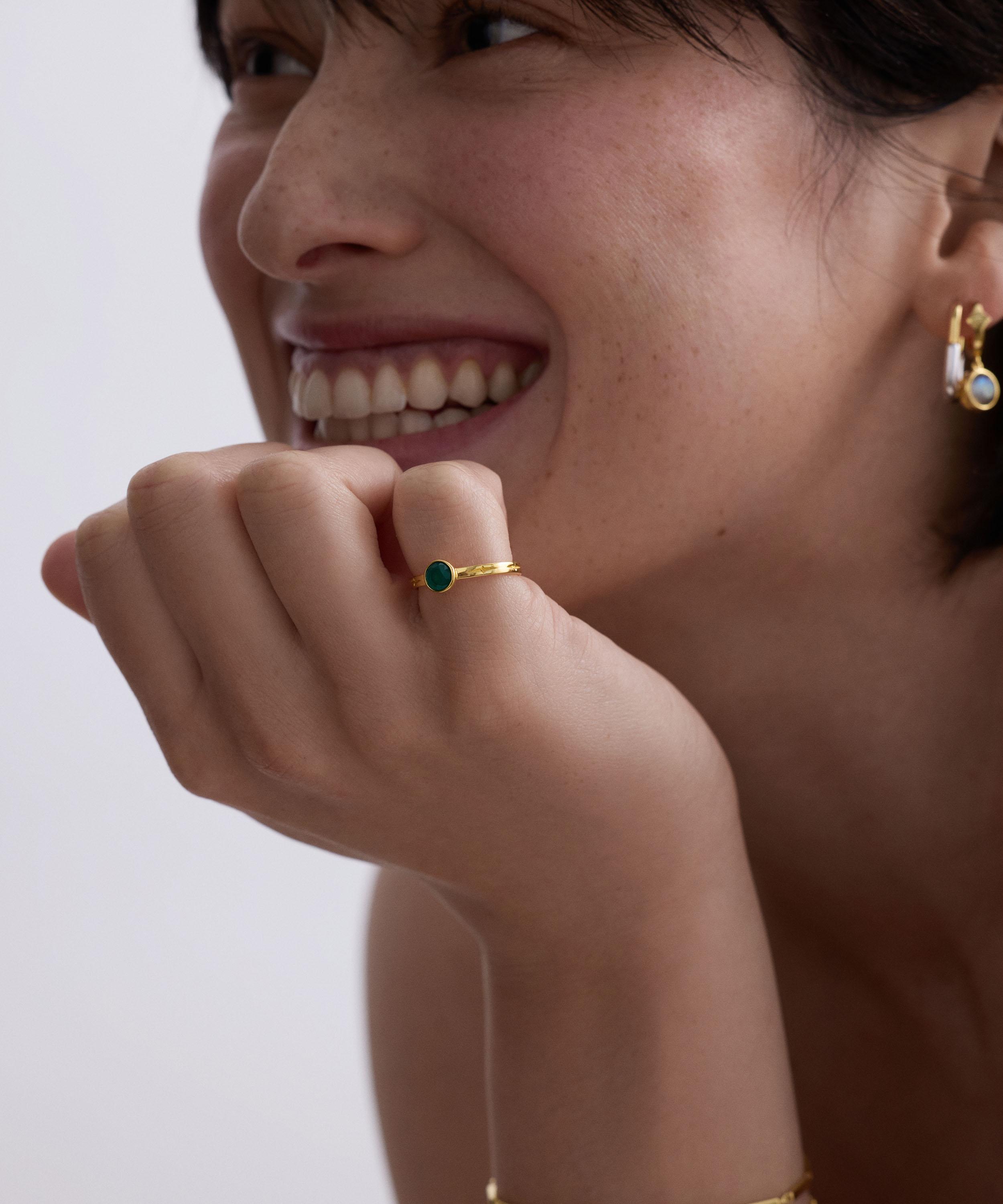 Astley Clarke - 18ct Gold-Plated Silver Mini Luna Green Agate Ring image number 1