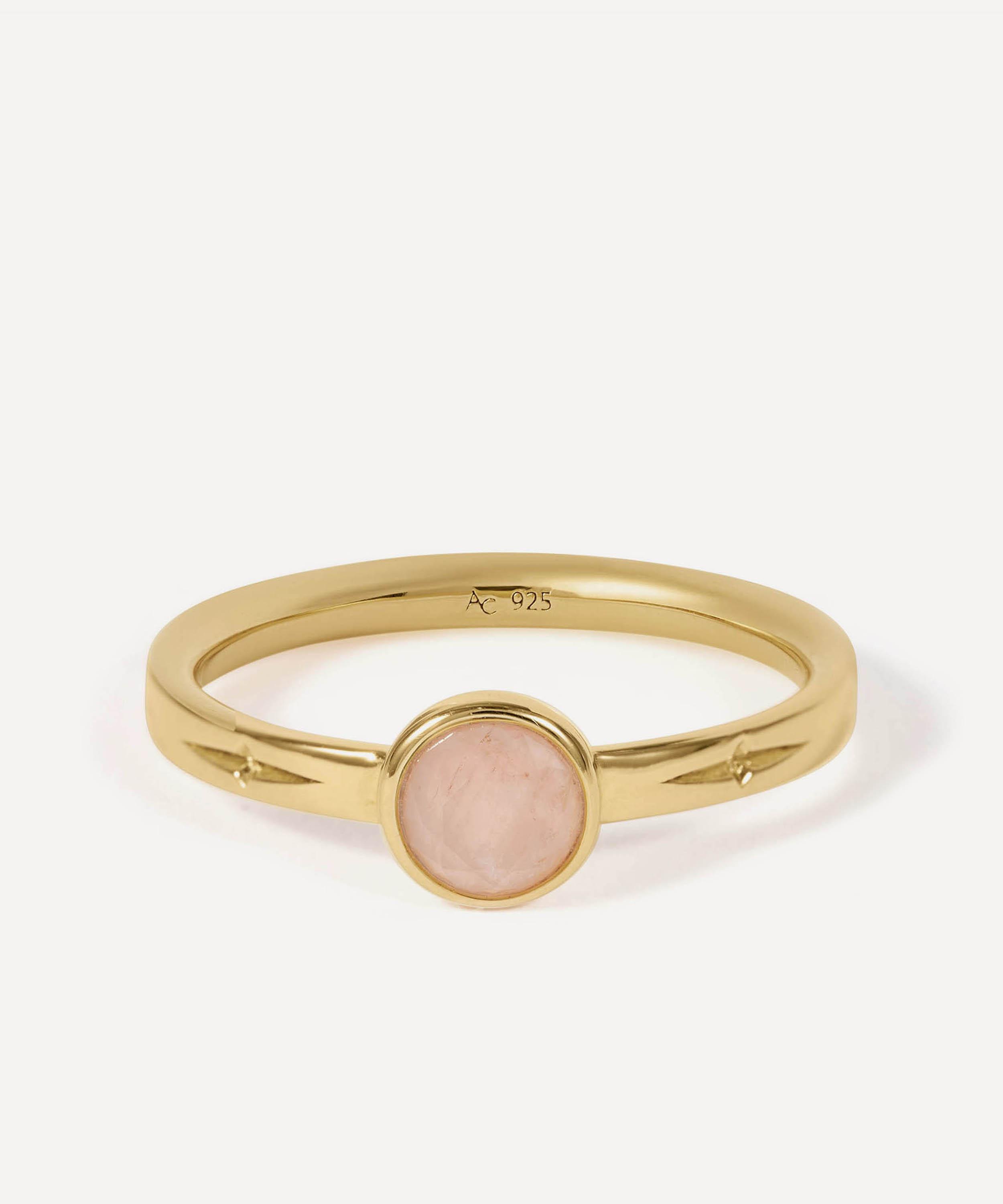 Astley Clarke - 18ct Gold-Plated Silver Mini Luna Pink Quartzite Ring image number 0