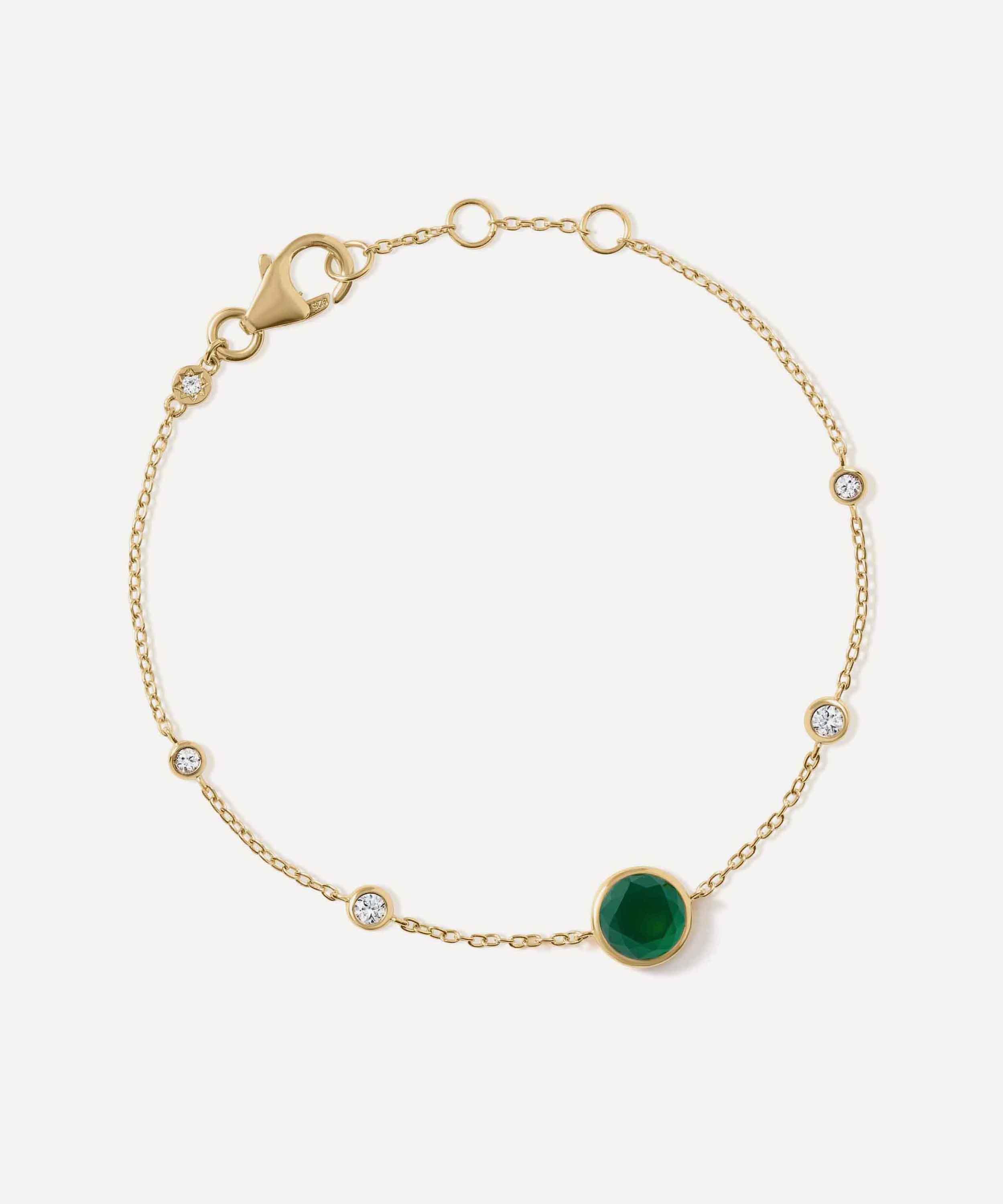 Astley Clarke - 18ct Gold Plated Luna Green Agate Station Bracelet image number 0