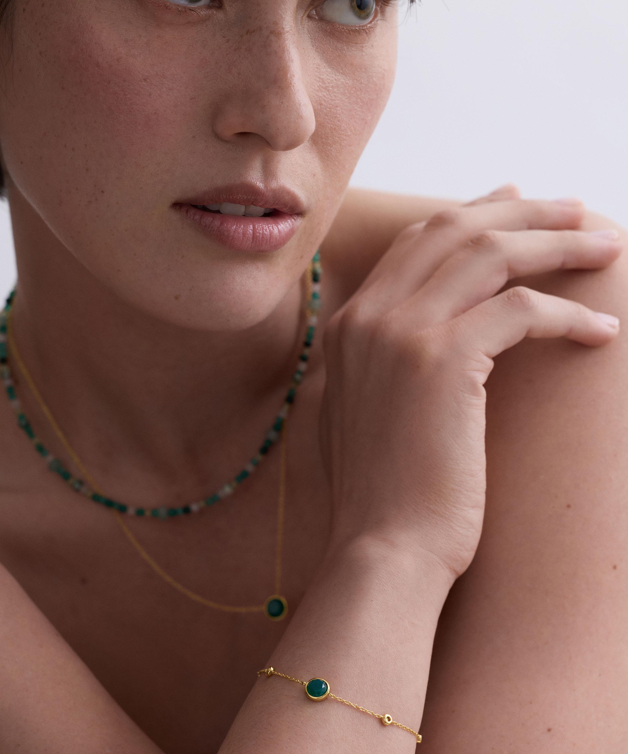 Astley Clarke - 18ct Gold Plated Luna Green Agate Station Bracelet image number 1