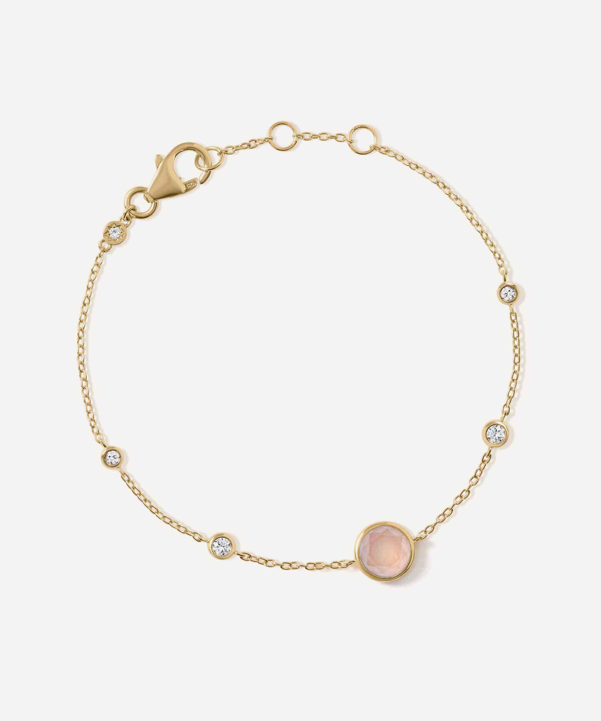 Astley Clarke - 18ct Gold Plated Luna Pink Quartzite Station Bracelet