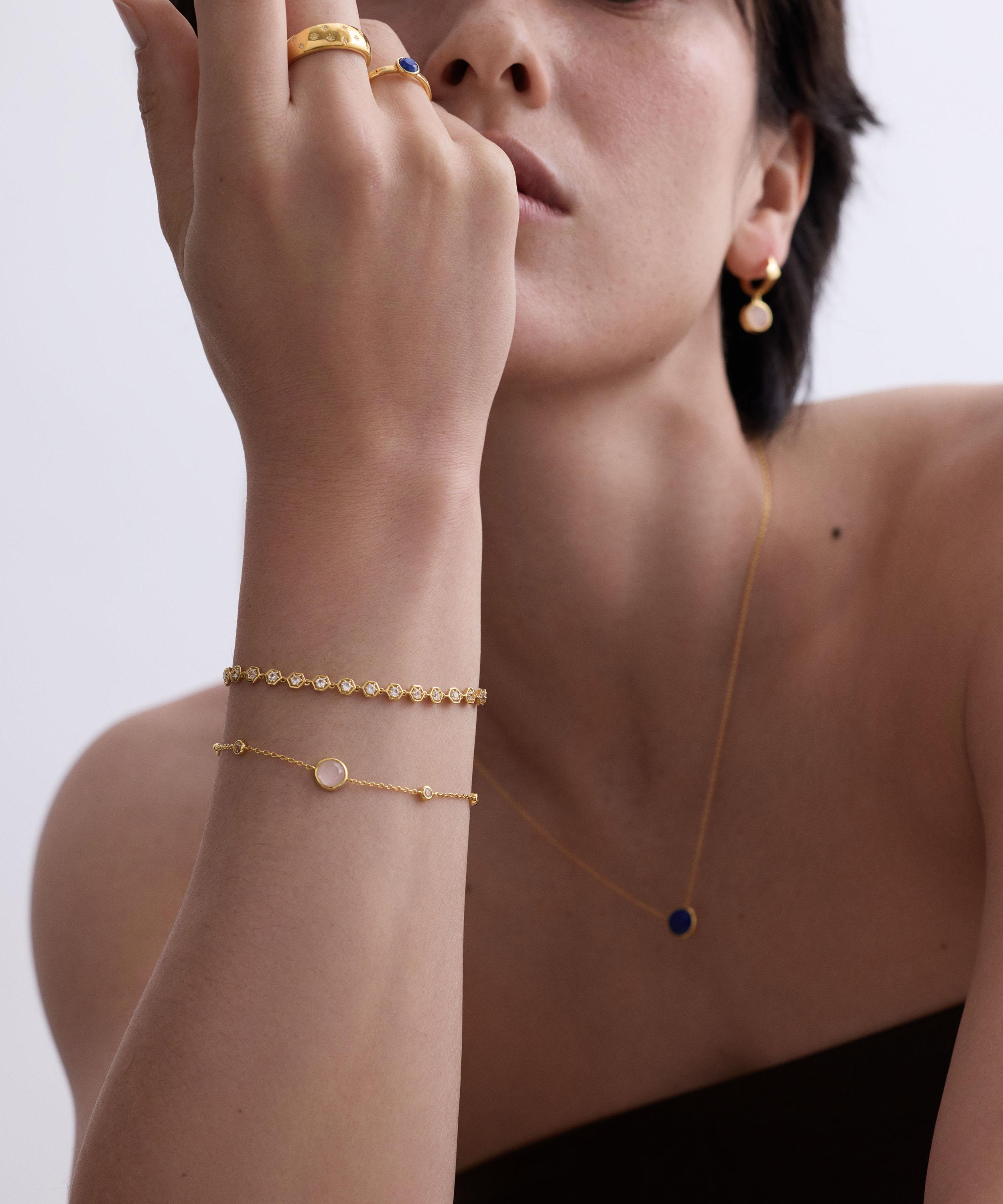 Astley Clarke - 18ct Gold Plated Luna Pink Quartzite Station Bracelet image number 2