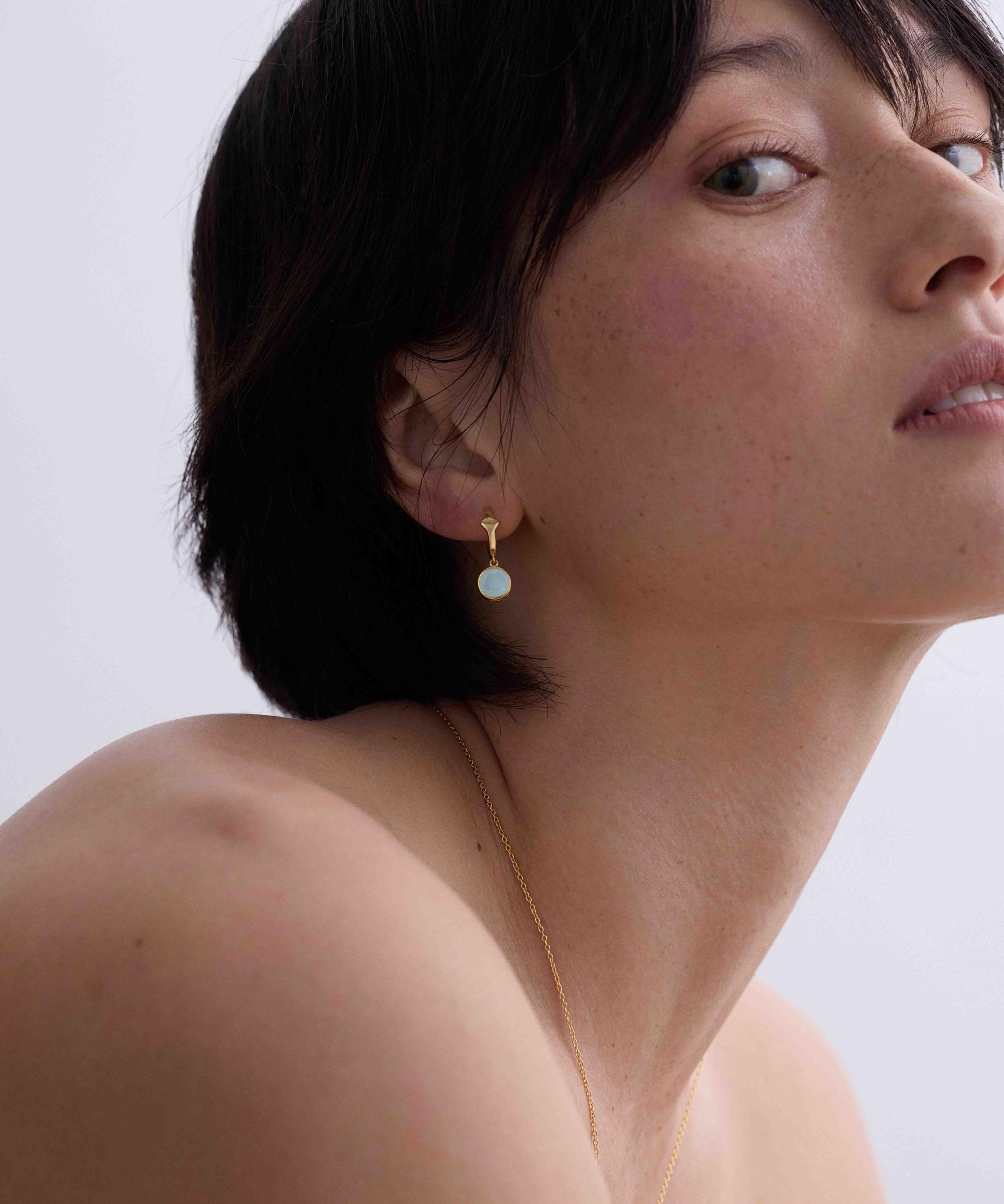 Astley Clarke - 18ct Gold-Plated Silver Luna Aqua Quartzite Huggie Hoop Earrings image number 1