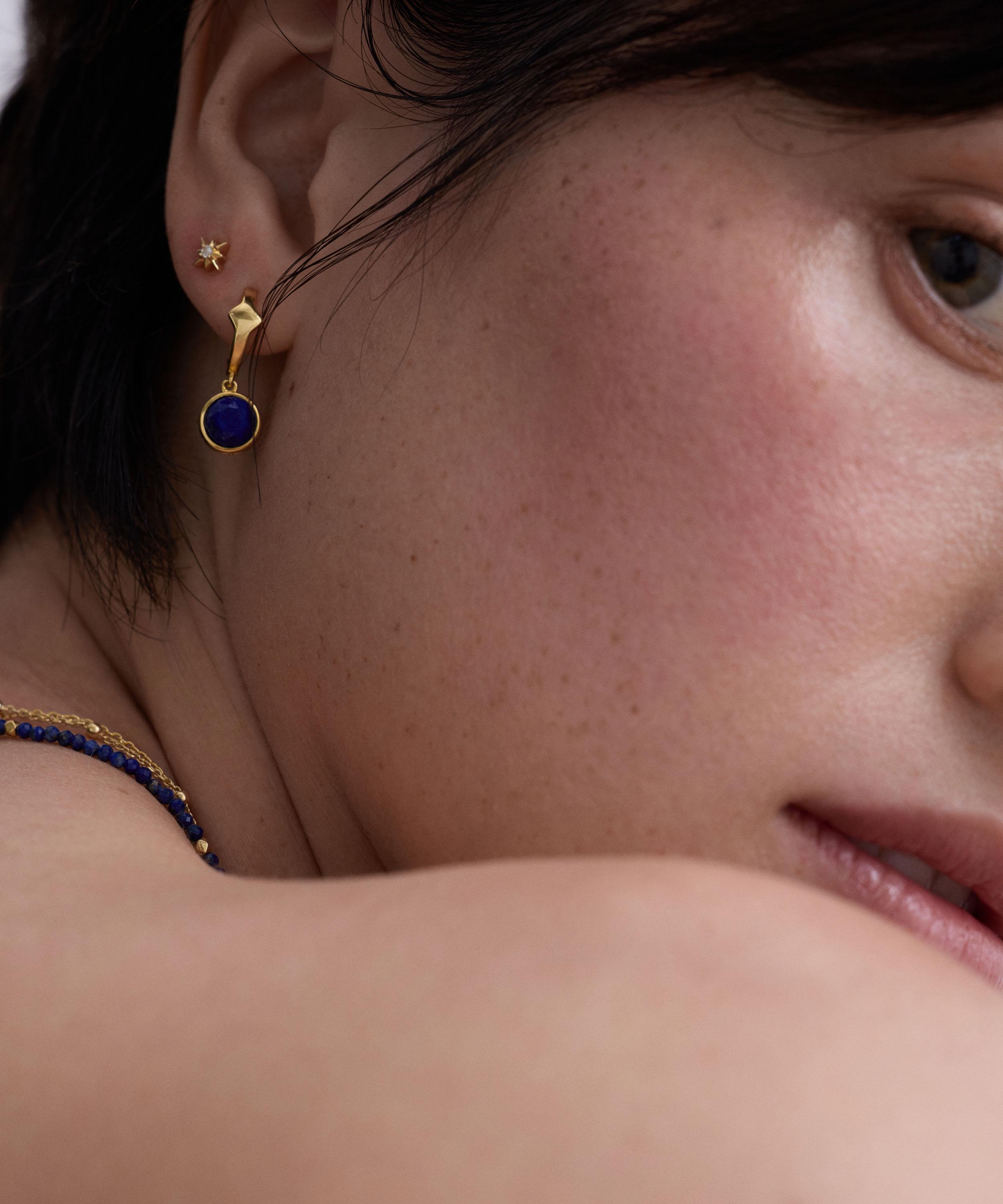 Astley Clarke - 18ct Gold-Plated Silver Luna Lapis Huggie Hoop Earrings image number 1