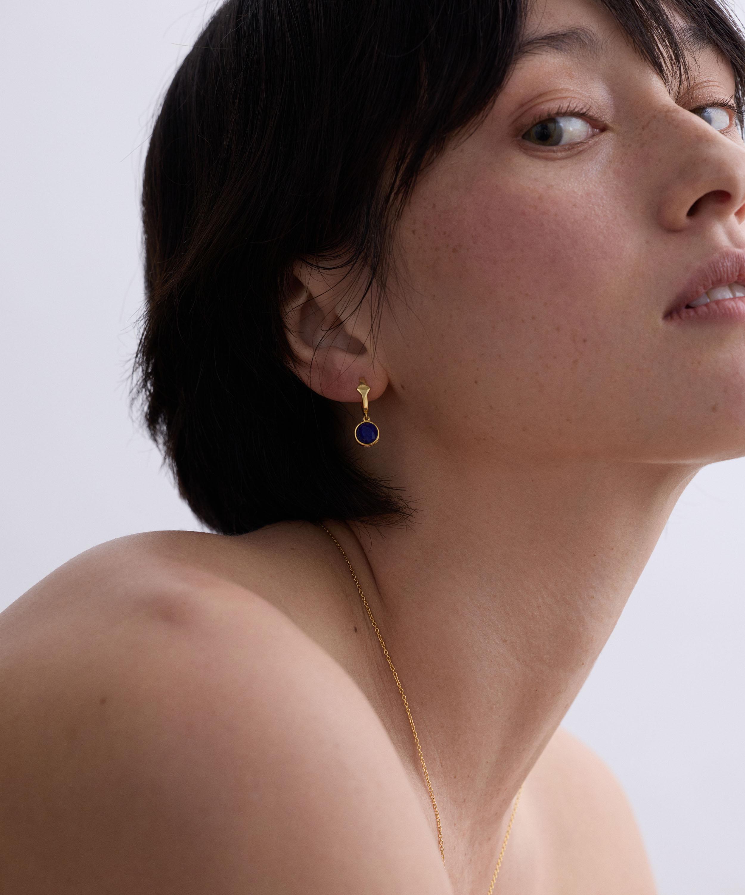 Astley Clarke - 18ct Gold-Plated Silver Luna Lapis Huggie Hoop Earrings image number 2