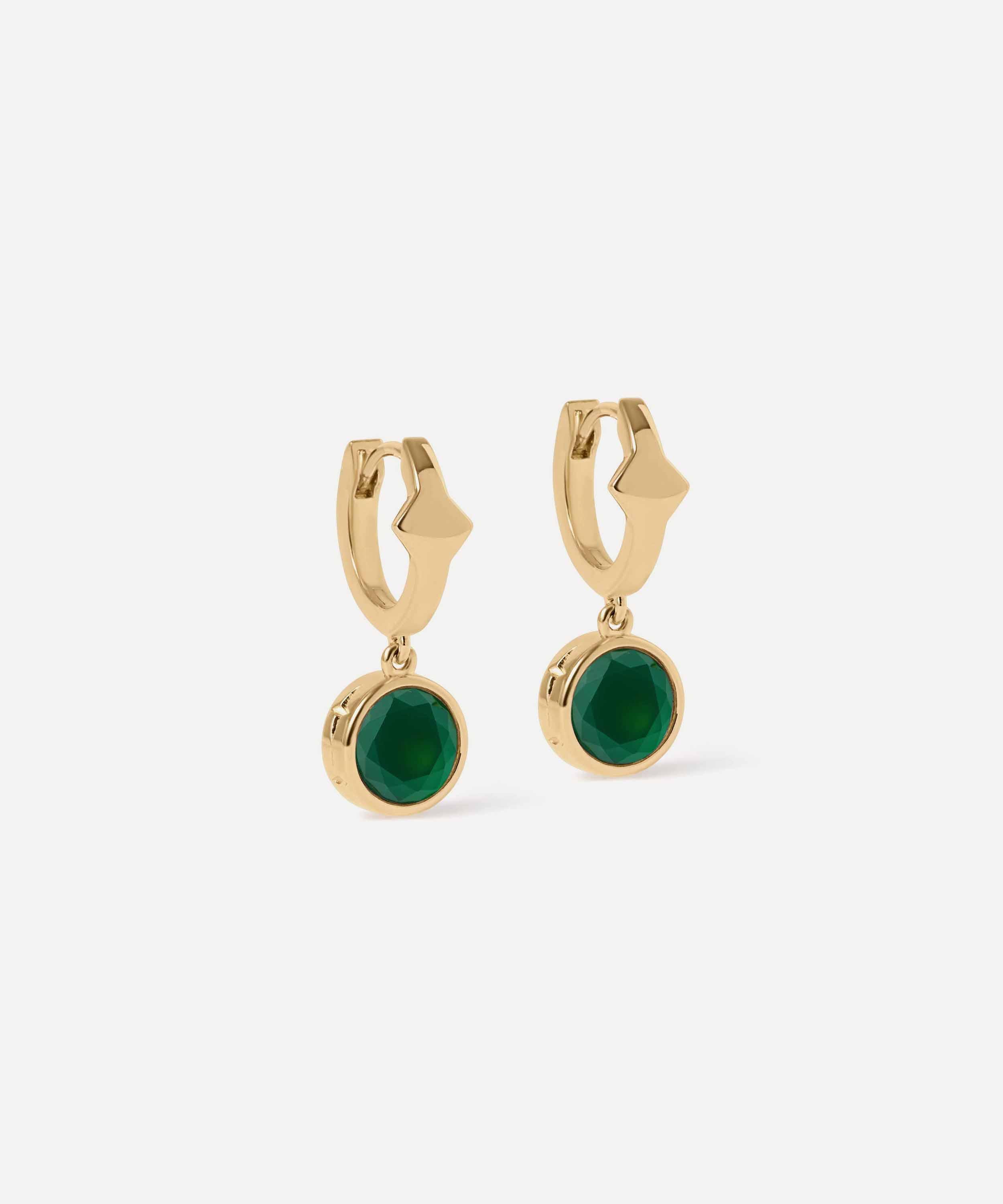 Astley Clarke - 18ct Gold-Plated Silver Luna Green Agate Huggie Hoop Earrings image number 0