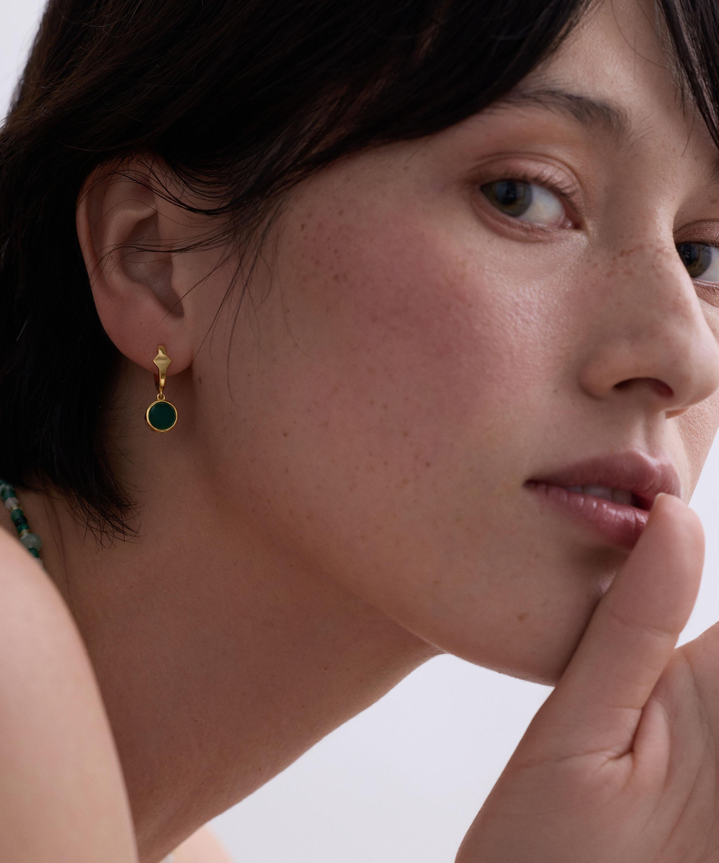 Astley Clarke - 18ct Gold-Plated Silver Luna Green Agate Huggie Hoop Earrings image number 1