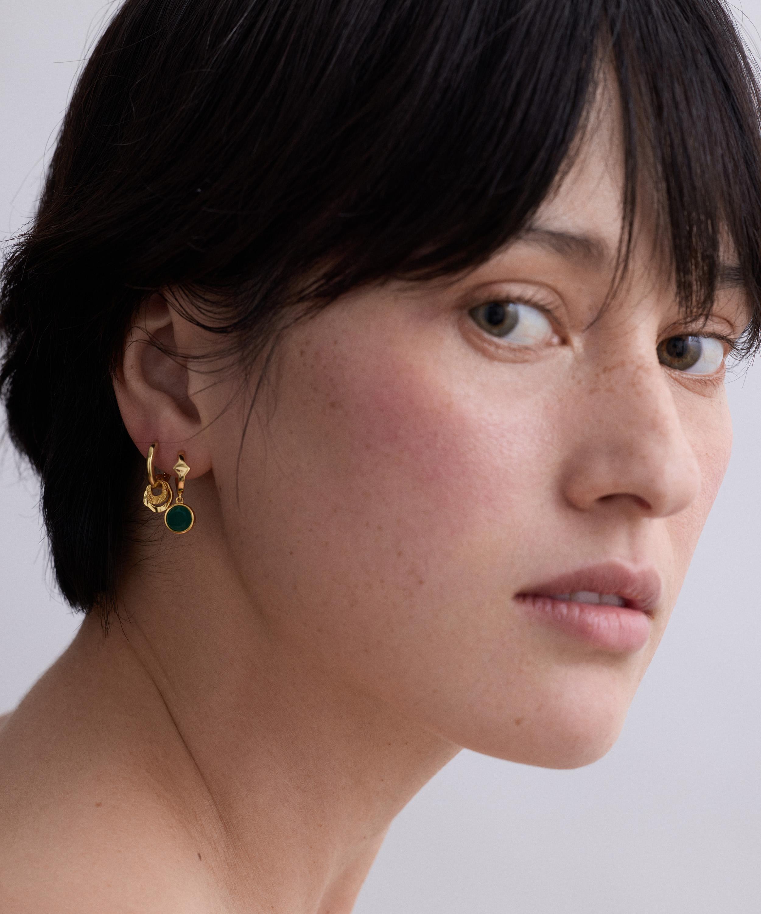 Astley Clarke - 18ct Gold-Plated Silver Luna Green Agate Huggie Hoop Earrings image number 2