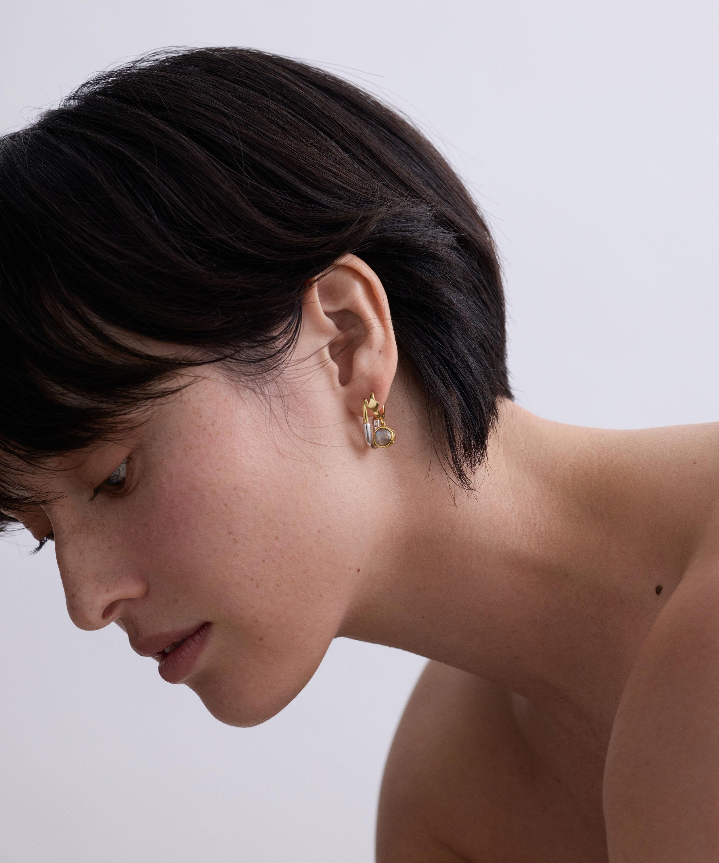 Astley Clarke - 18ct Gold-Plated Silver Luna Labradorite Huggie Hoop Earrings image number 2