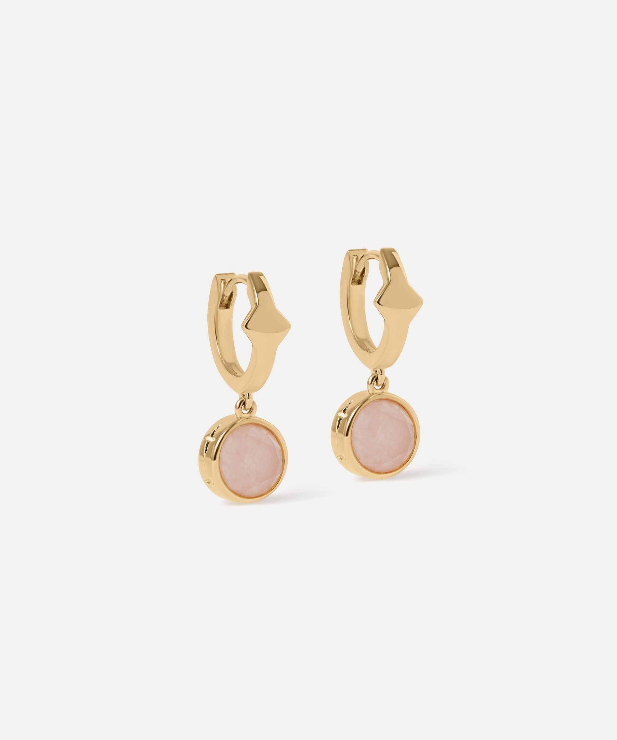 Astley Clarke - 18ct Gold-Plated Silver Luna Pink Quartzite Huggie Hoop Earrings image number 0