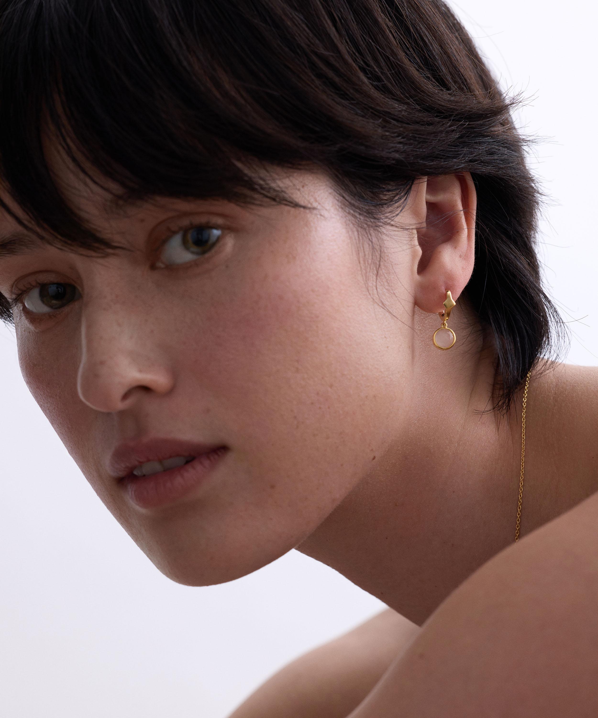 Astley Clarke - 18ct Gold-Plated Silver Luna Pink Quartzite Huggie Hoop Earrings image number 1