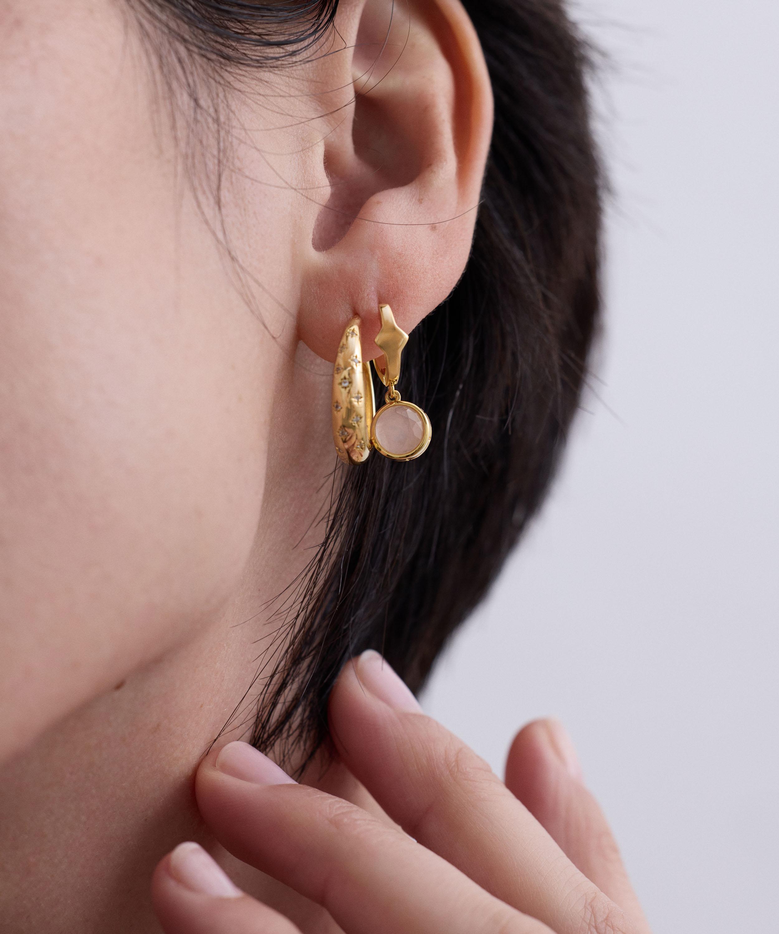 Astley Clarke - 18ct Gold-Plated Silver Luna Pink Quartzite Huggie Hoop Earrings image number 2